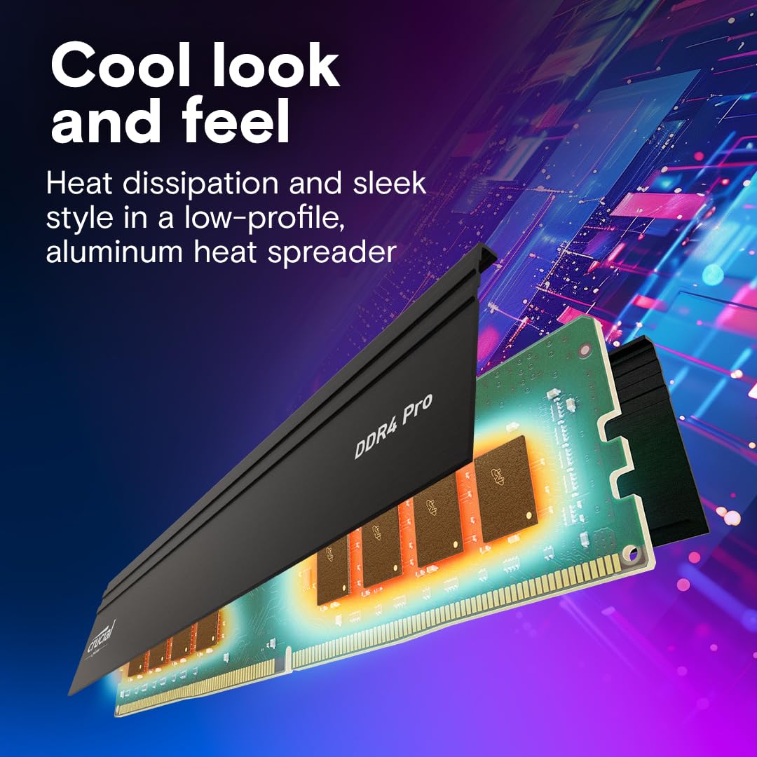 Crucial 32GB DDR4 RAM Kit (2x16GB), 3200MHz (PC4-25600) CL22 Desktop Memory, UDIMM 288-Pin, Downclockable to 2933/2666MHz, Compatible with Intel and AMD Ryzen - CT2K16G4DFRA32A