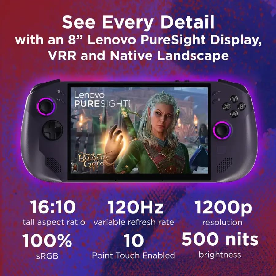 Lenovo Legion Go S 8APU1 Gaming Handheld - AMD Ryzen Z1 Extreme (3.30 GHz up to 5.10 GHz) - 8″ WUXGA (1920 x 1200) 120Hz - Graphics AMD Radeon 780M / RDNA™ 3 - SteamOS - 32GB with 1TB SSD. (Renewed)
