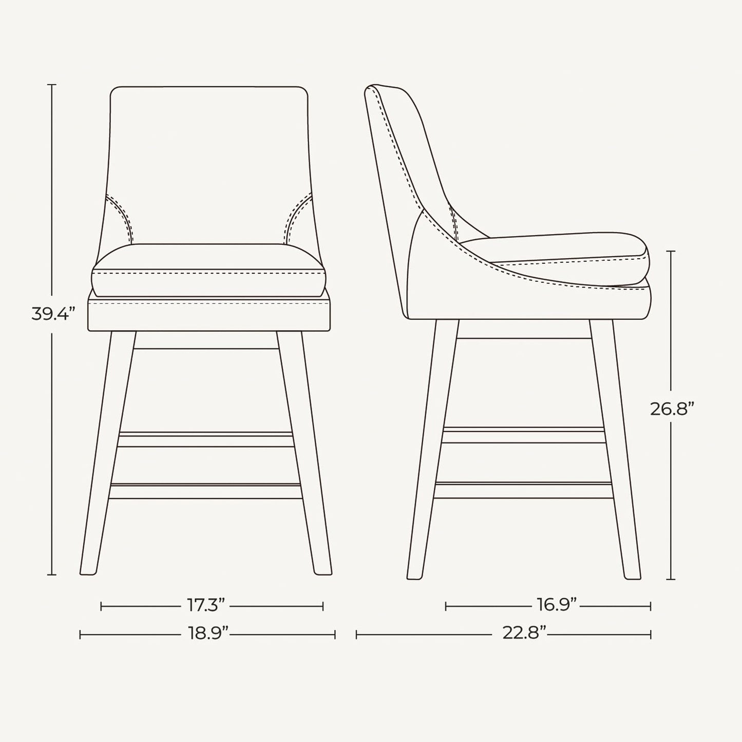 CHITA Bar Height Swivel Barstool with Back Set of 2, FSC Certified Upholstered Bar Stool, 30.7" H Seat Height, Fabric in Ivory