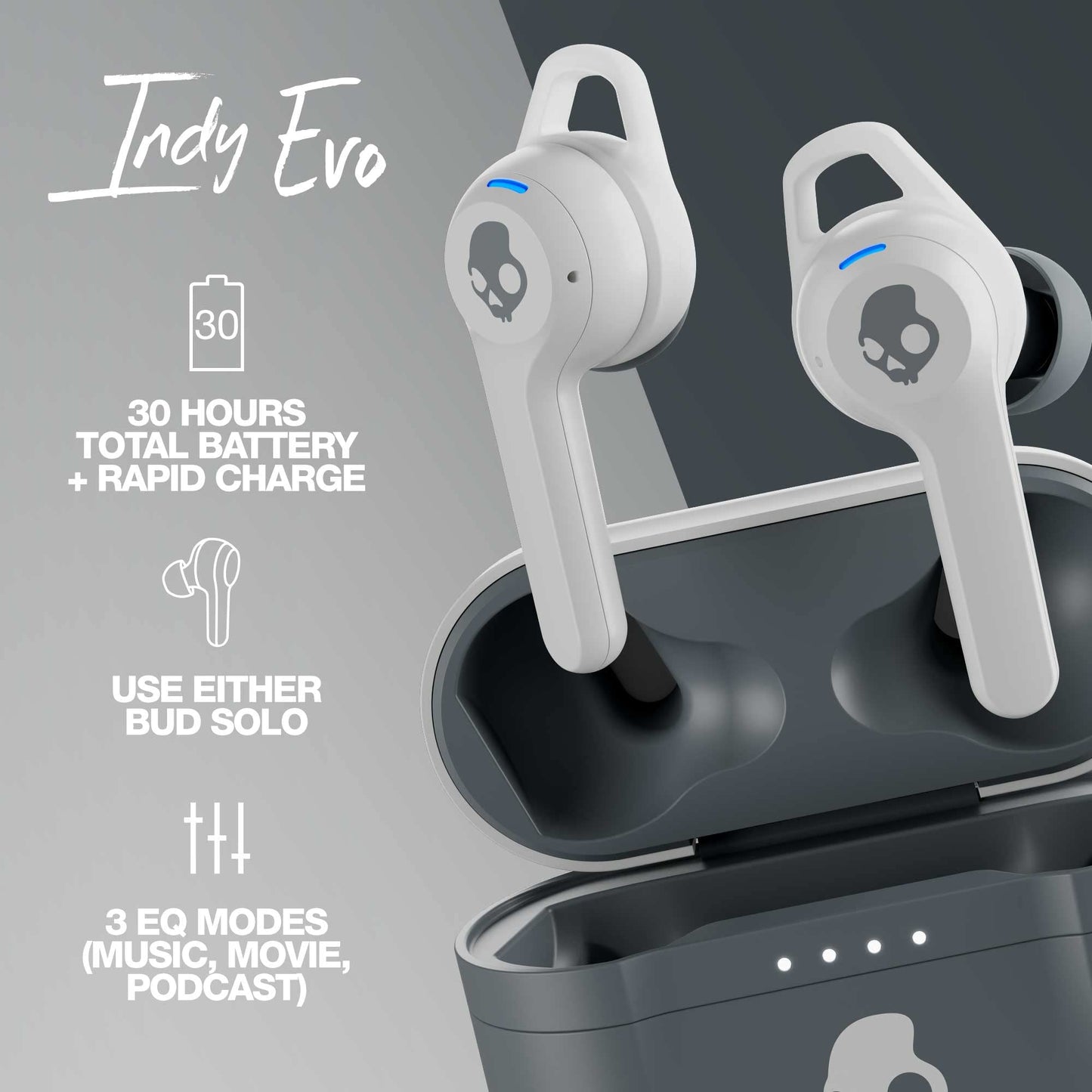 Skullcandy Indy Evo in-Ear Wireless Earbuds, 30 Hr Battery, Microphone, Works with iPhone Android and Bluetooth Devices - Black