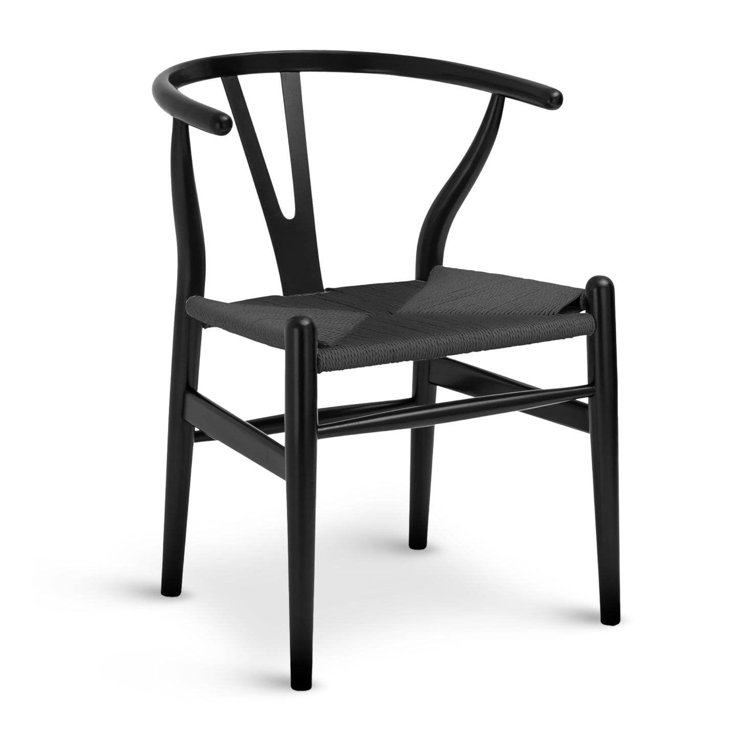POLY & BARK Weave Dining Chair – Mid-Century Modern Wishbone Dining Chair with Arms, Solid Wood Frame, Indoor Use – Black – Single - Ideal for Dining Room, Kitchen or Stylish Accent Setting