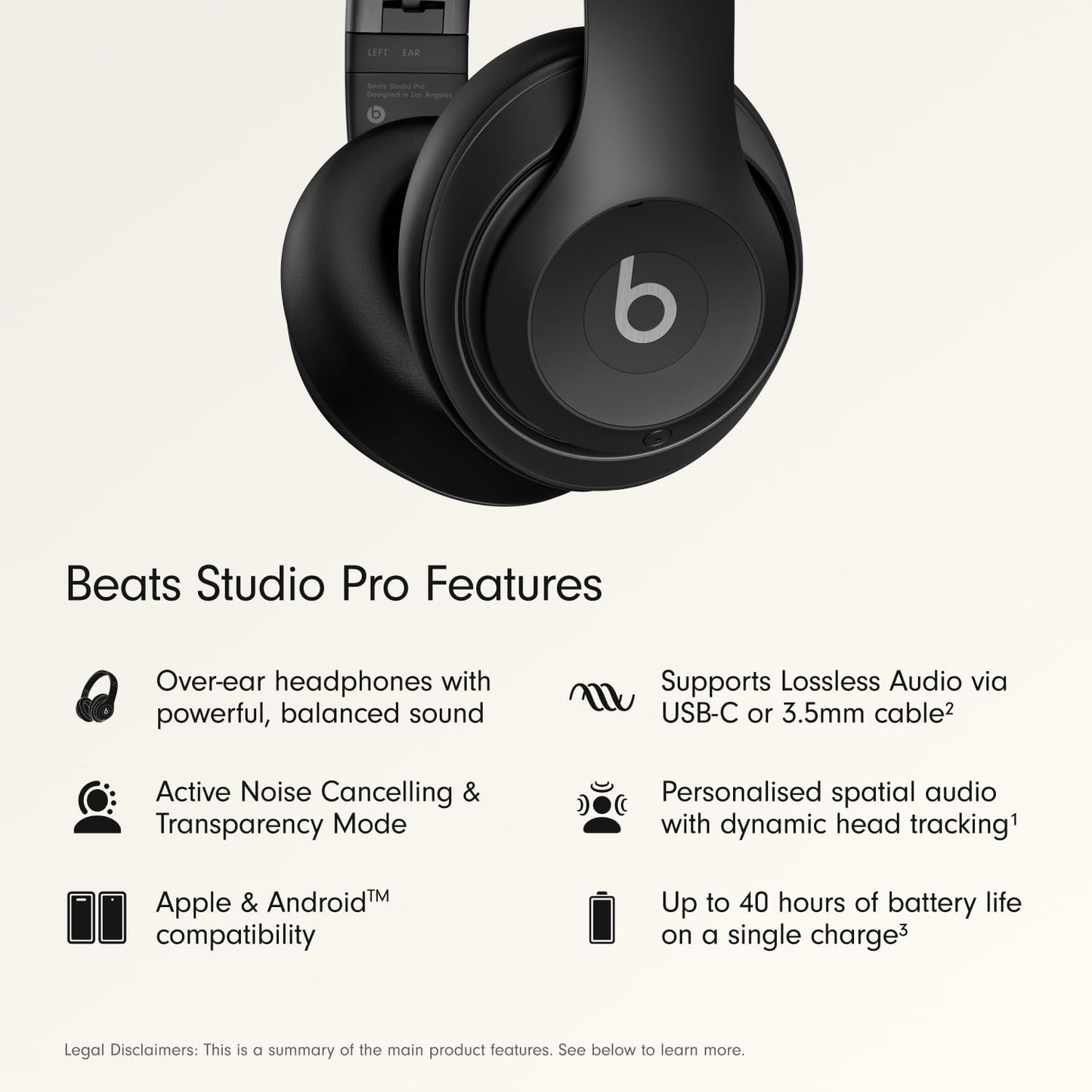 Beats Studio Pro Premium Wireless Over-Ear Headphones- Up to 40-Hour Battery Life, Active Noise Cancelling, Great for Travel & Commuting, USB-C Lossless Audio, Apple & Android Compatible - Navy
