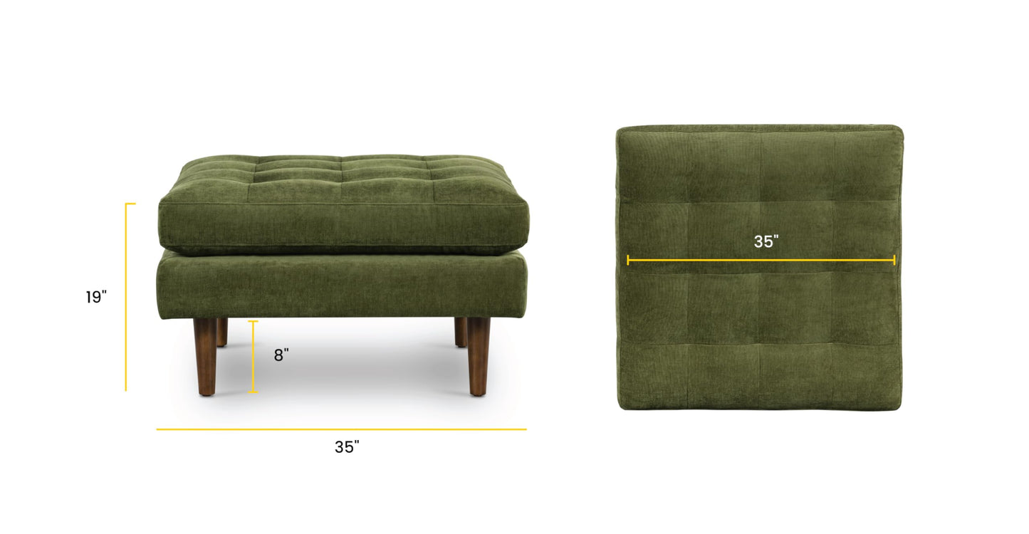 Poly & BARK Napa Velvet Ottoman – Square Upholstered Velvet Accent Piece with Elegant Turned Wood Legs – Luxe Footrest or Extra Seating for Living Room, Bedroom, Lounge or Reading Nook