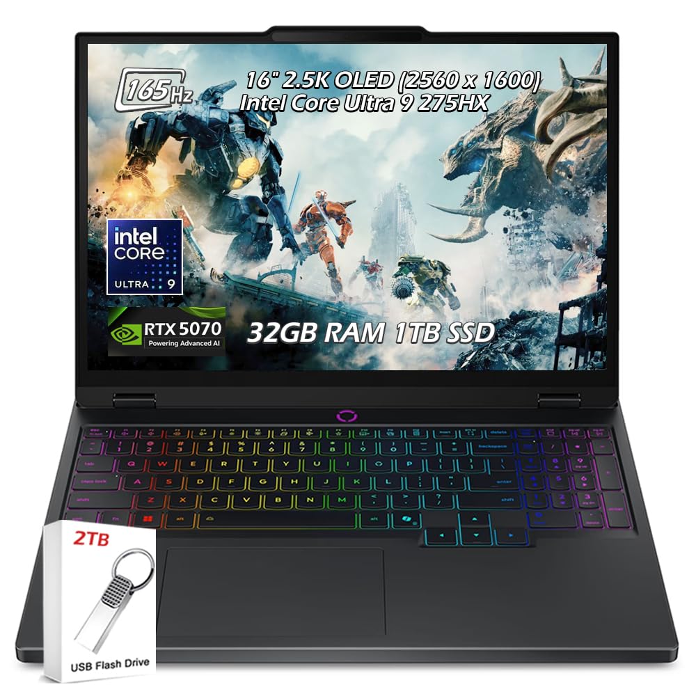 Lenovo Legion Pro 5i Gen 10 16" Gaming Laptop (2025 Model) Intel Core Ultra 9 275HX 24C, NVIDIA GeForce RTX 5070 Ti 12GB, 32GB RAM, 2TB (1TB+1TB) NVMe SSD, 16.0" WQXGA OLED 500 nits 240Hz, Win 11 Pro