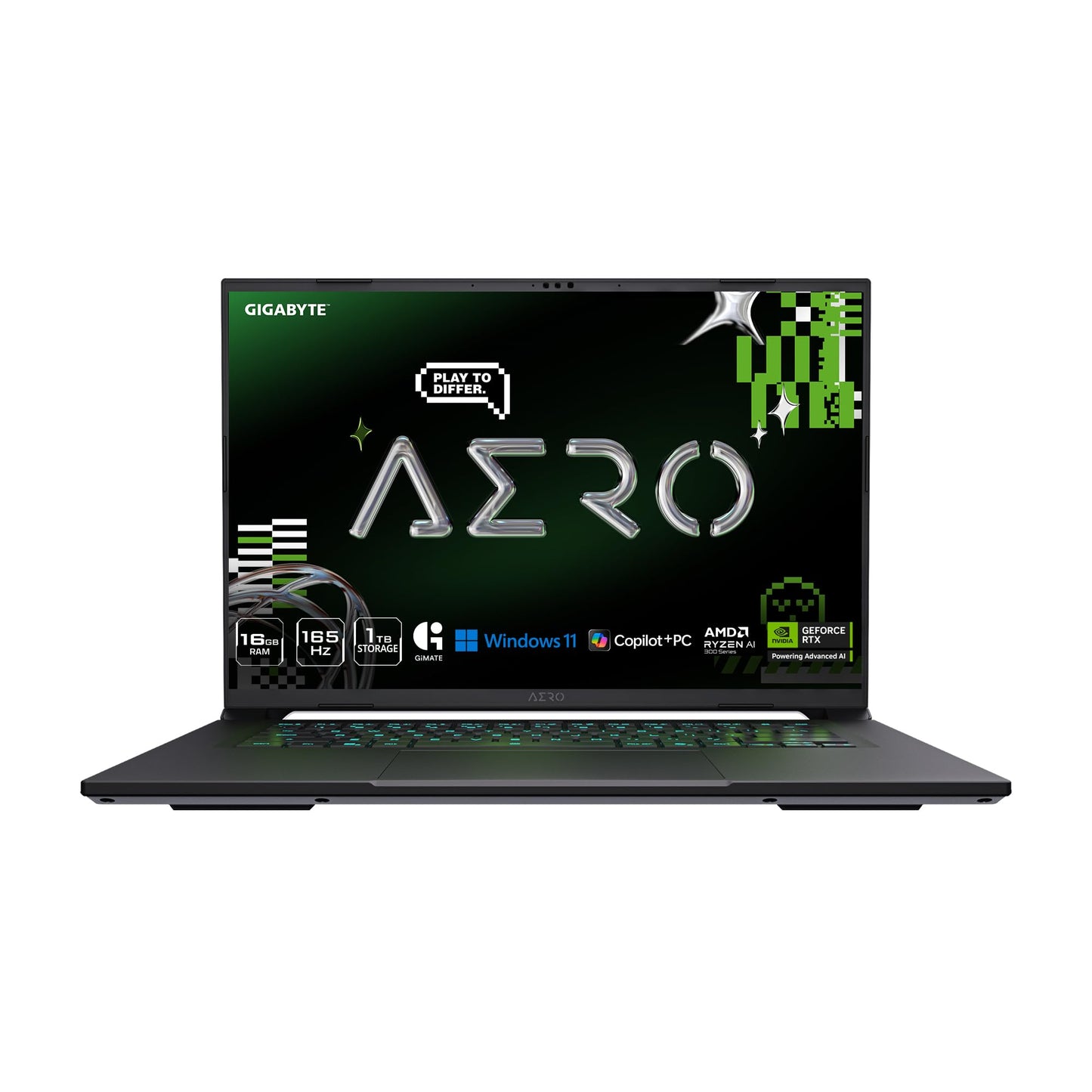 GIGABYTE AERO X16, Copilot+ PC - 165Hz 2560x1600 WQXGA - Manufactured by NVIDIA GeForce RTX 5070 - AMD Ryzen AI 9 HX 370-1TB SSD with 32GB DDR5 RAM - Windows 11 Home - Space Gray - 2WHA3USC64AH