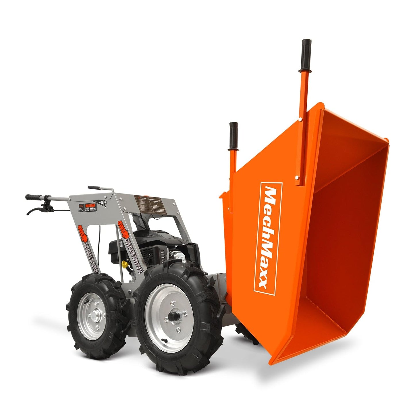 MechMaxx 1100Lb Loading 48V Battery Powered Wheel Barrow Electric Dumper Cart with 30W Light, Hydraulic Tipping, 1000W Brushless DC Motor, LED Display Screen, Model EH50 Yellow