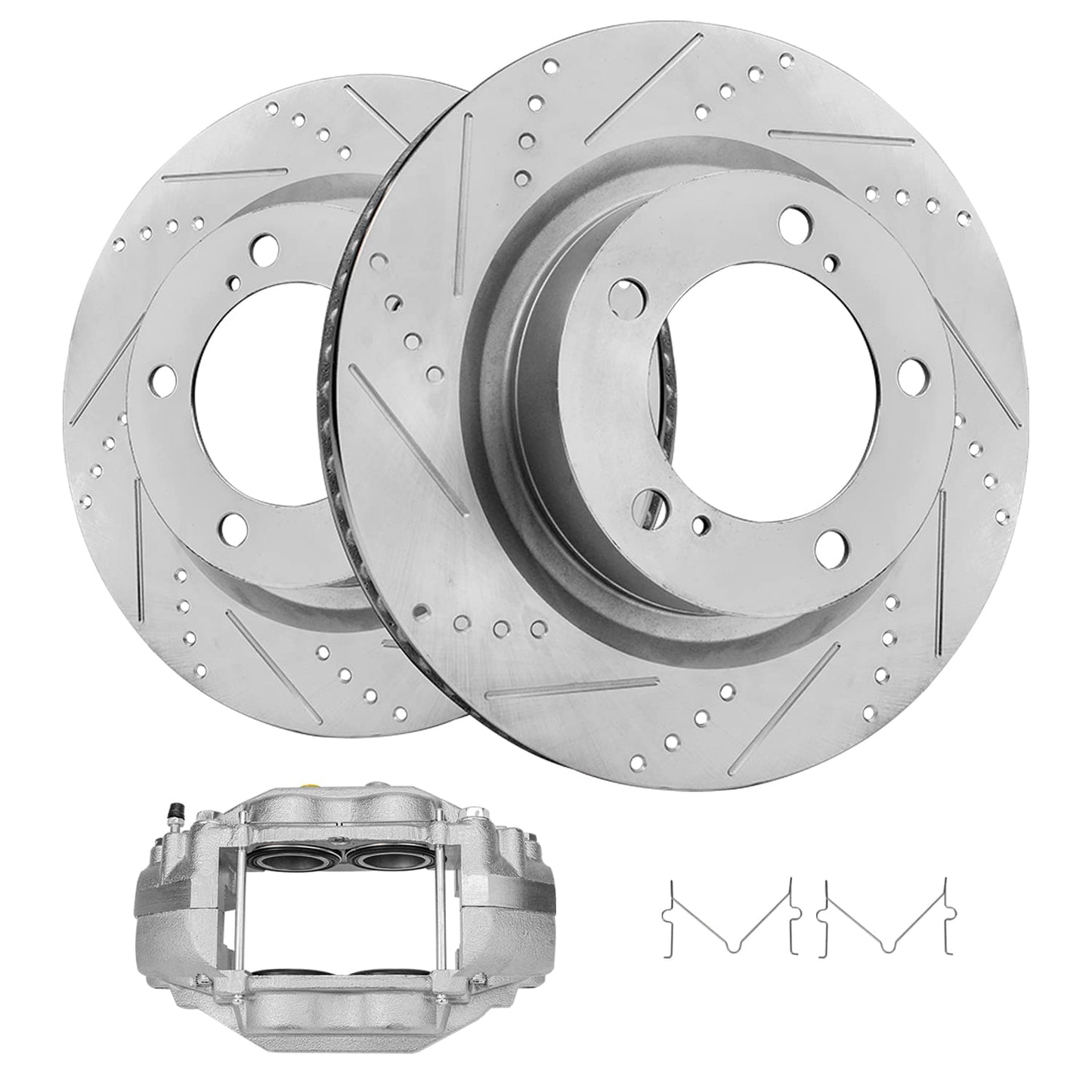 Detroit Axle - Front Brake Kit for Chevy Impala Malibu Equinox GMC Terrain Buick LaCrosse Regal Allure Saab 9-5 Drilled Slotted Disc Brake Rotors Ceramic Brakes Pads Replacement : 12.64'' inch Rotor