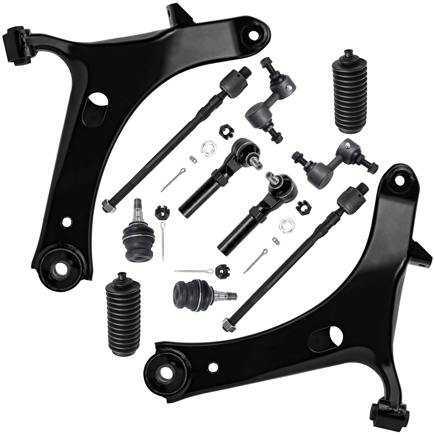 Detroit Axle - 12pc Front End Kit for 07-13 Chevy Silverado 1500 GMC Sierra | Suburban Yukon XL 1500 Tahoe Escalade ESV EXT, 2 Upper Control Arms 2 Sway Bars 4 Tie Rods 2 Lower Ball Joints 2 Boots