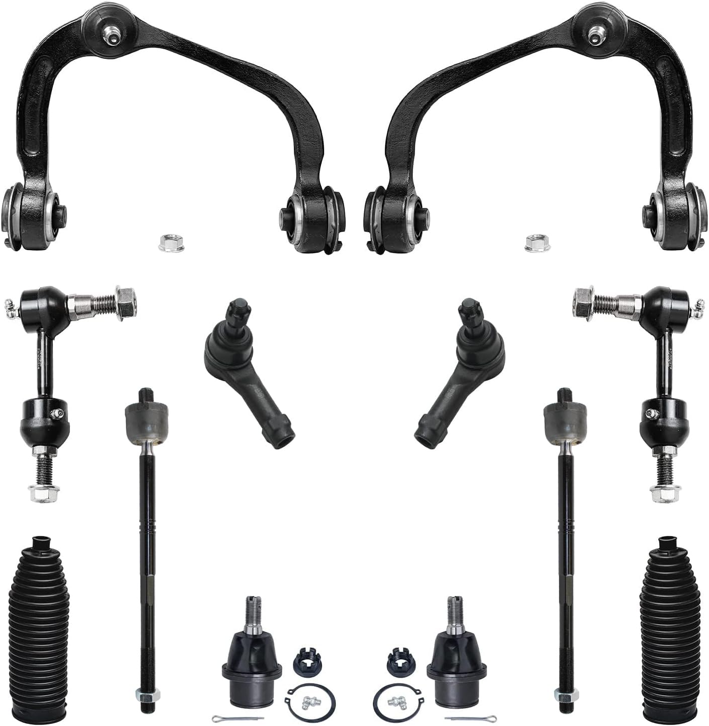 Detroit Axle - 12pc Front End Kit for 07-13 Chevy Silverado 1500 GMC Sierra | Suburban Yukon XL 1500 Tahoe Escalade ESV EXT, 2 Upper Control Arms 2 Sway Bars 4 Tie Rods 2 Lower Ball Joints 2 Boots