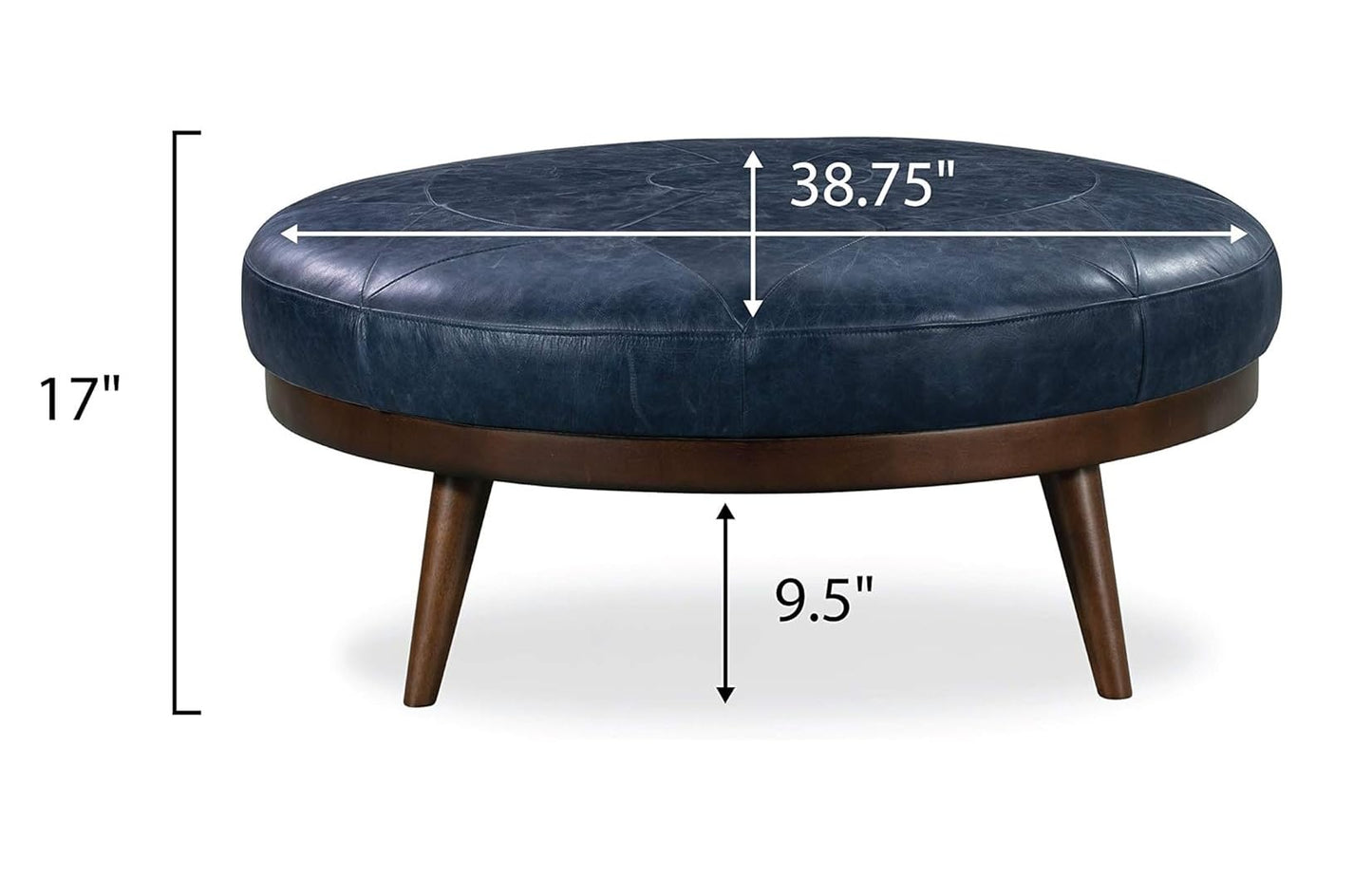 POLY & BARK Denver Ottoman – 43" Large Pouf with Feather-Down Topper – Full-Grain Leather Upholstered Pouf Ottoman for Living Room – Vintage Italian Leather in Cognac Tan