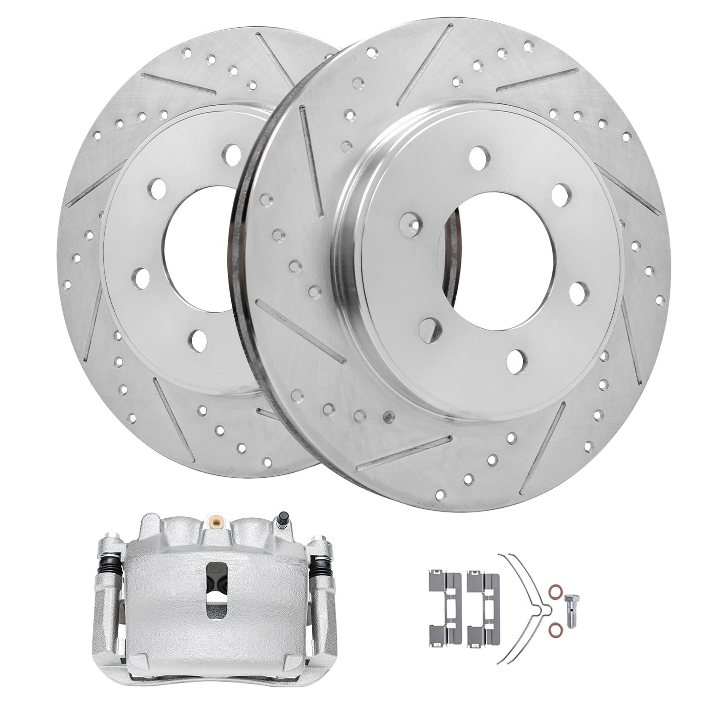 Detroit Axle - Rear Brake Kit for Chevy Silverado Sierra 1500 Suburban Yukon XL Tahoe Escalade ESV Drilled & Slotted Brake Rotors Ceramic Brakes Pads