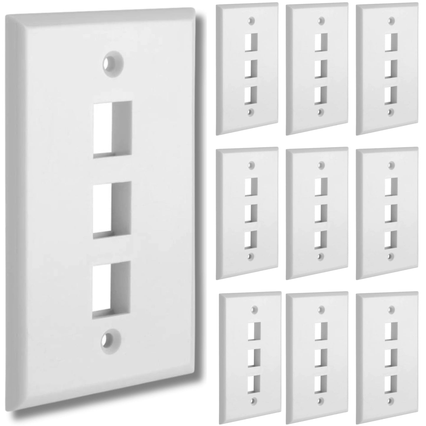 Cmple - 3 Port Keystone Wall Plate Single-Gang Wall Plate with Standard Size Keystone Jack Insert - White