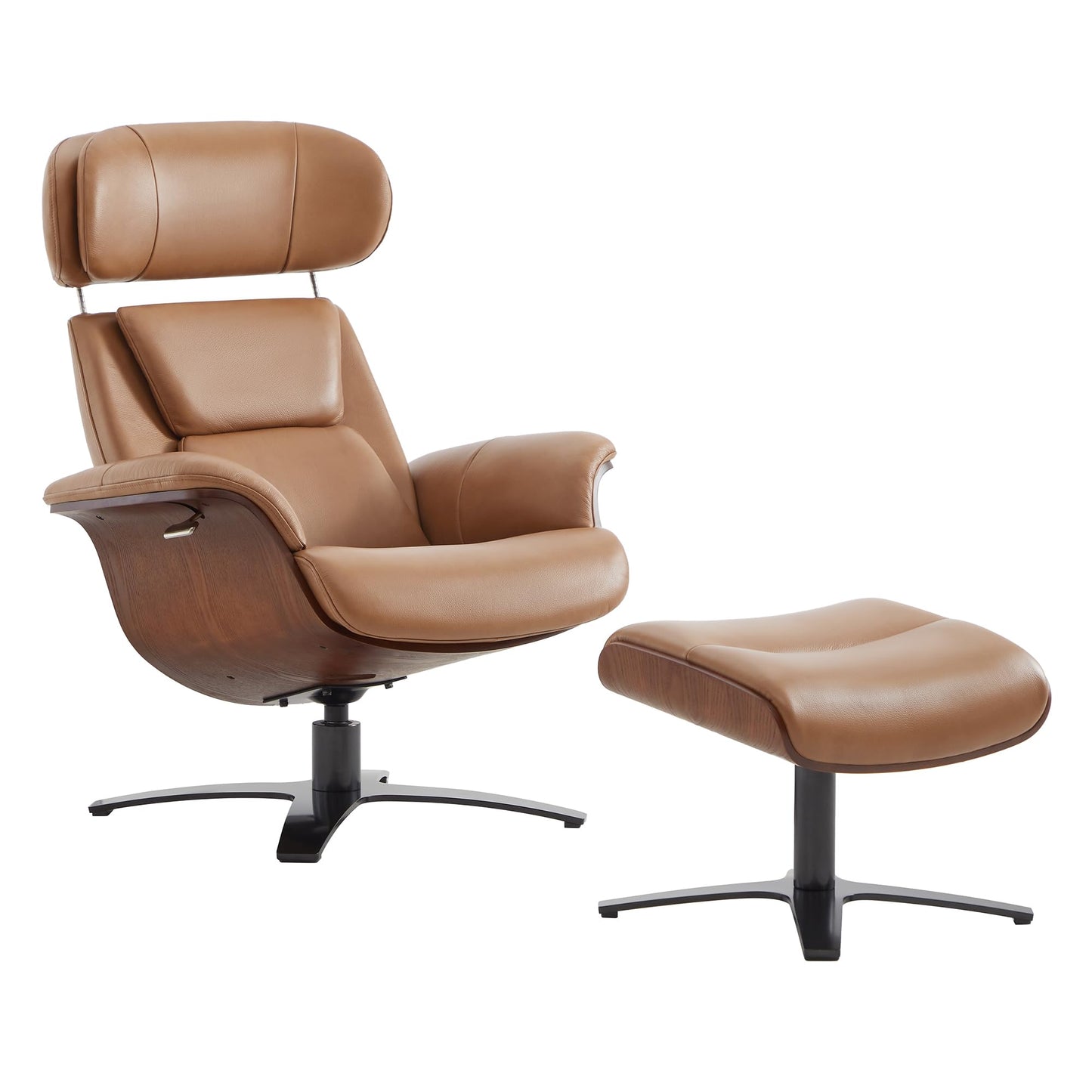CHITA Genuine Leather Reclining Swivel Chair with Adjustable Headrest and Ottoman for Living Room, Office, Saddle