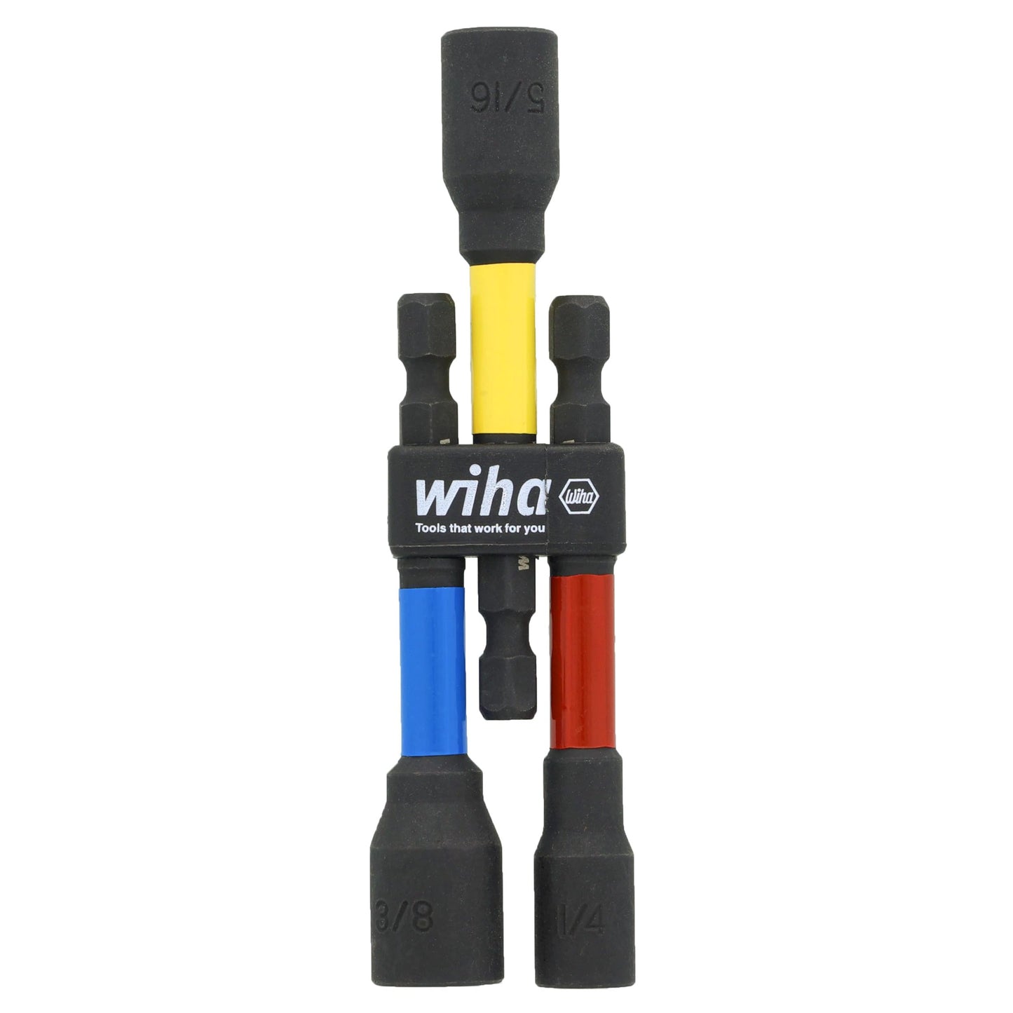 Wiha 70486 Magnetic Nut Setter Set, 6 Piece SAE, Color Coded, 1/4-Inch Hex Drive, Impact Rated