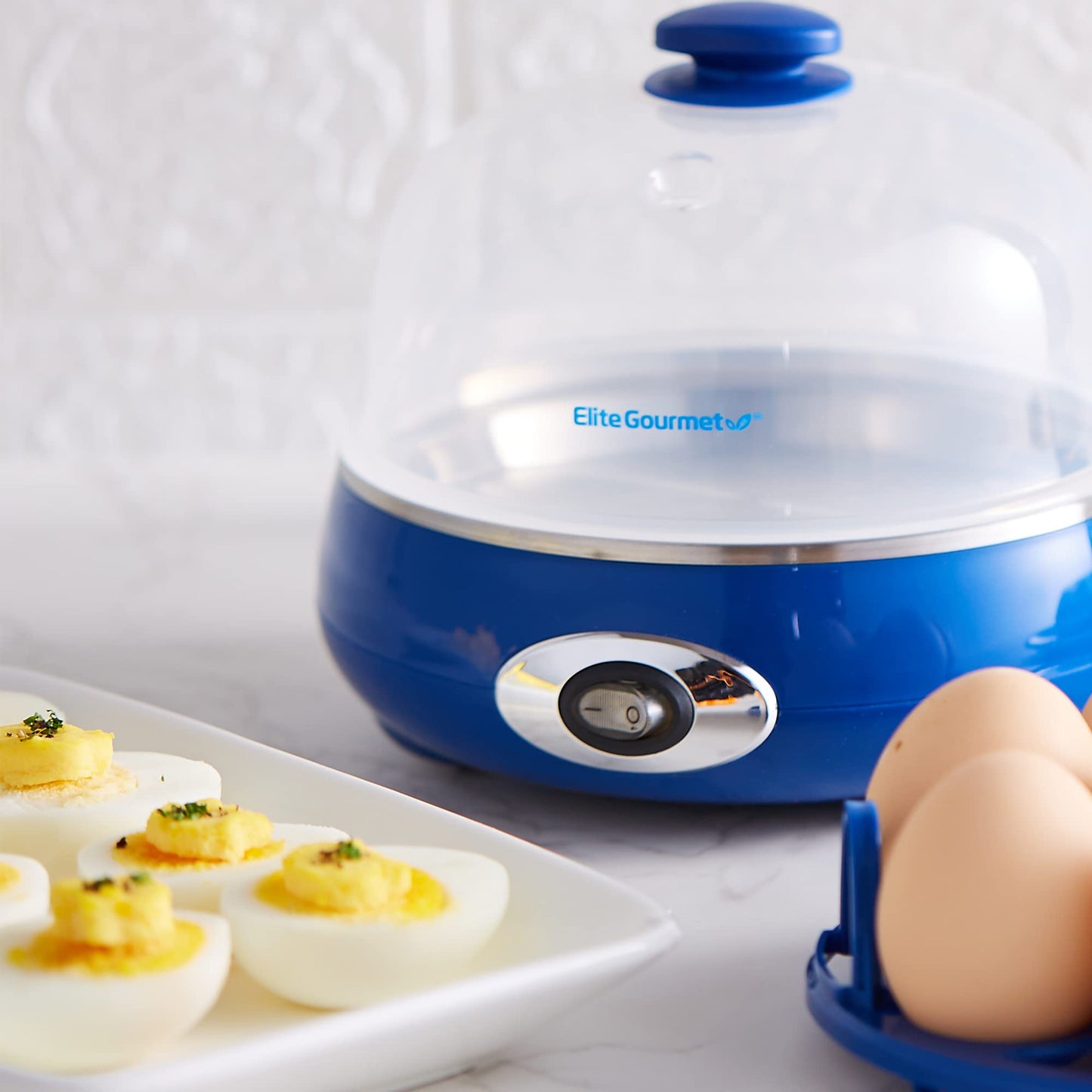 Elite Gourmet EGC115B Easy Egg Cooker Electric 7-Egg Capacity, Soft, Medium, Hard-Boiled Egg Cooker with Auto Shut-Off, Measuring Cup Included, BPA Free, Classic Black