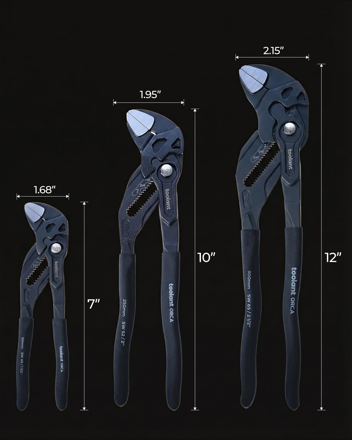 toolant 7-Inch Pliers Wrench – 10:1 Lever Ratio CR-V Steel, Smooth Parallel Jaws, Push-Button Quick Adjust, Zinc Phosphate Finish, with Belt Pouch – for Plumbing, Automotive & DIY