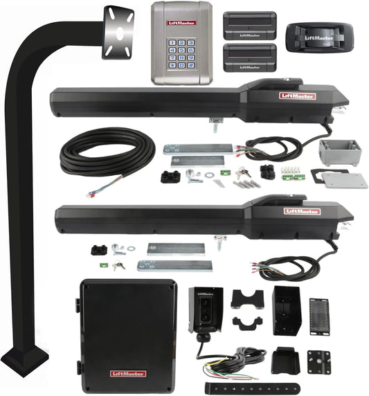 LiftMaster LA500PKGUL Dual Swing Gate Operator Kit – Includes Primary & Secondary Arms, Control Box, KPW250, 811LM, 828LM, LMRRUL, LA Ornamental 42" Aluminum Pedestal - Gate Openers and More