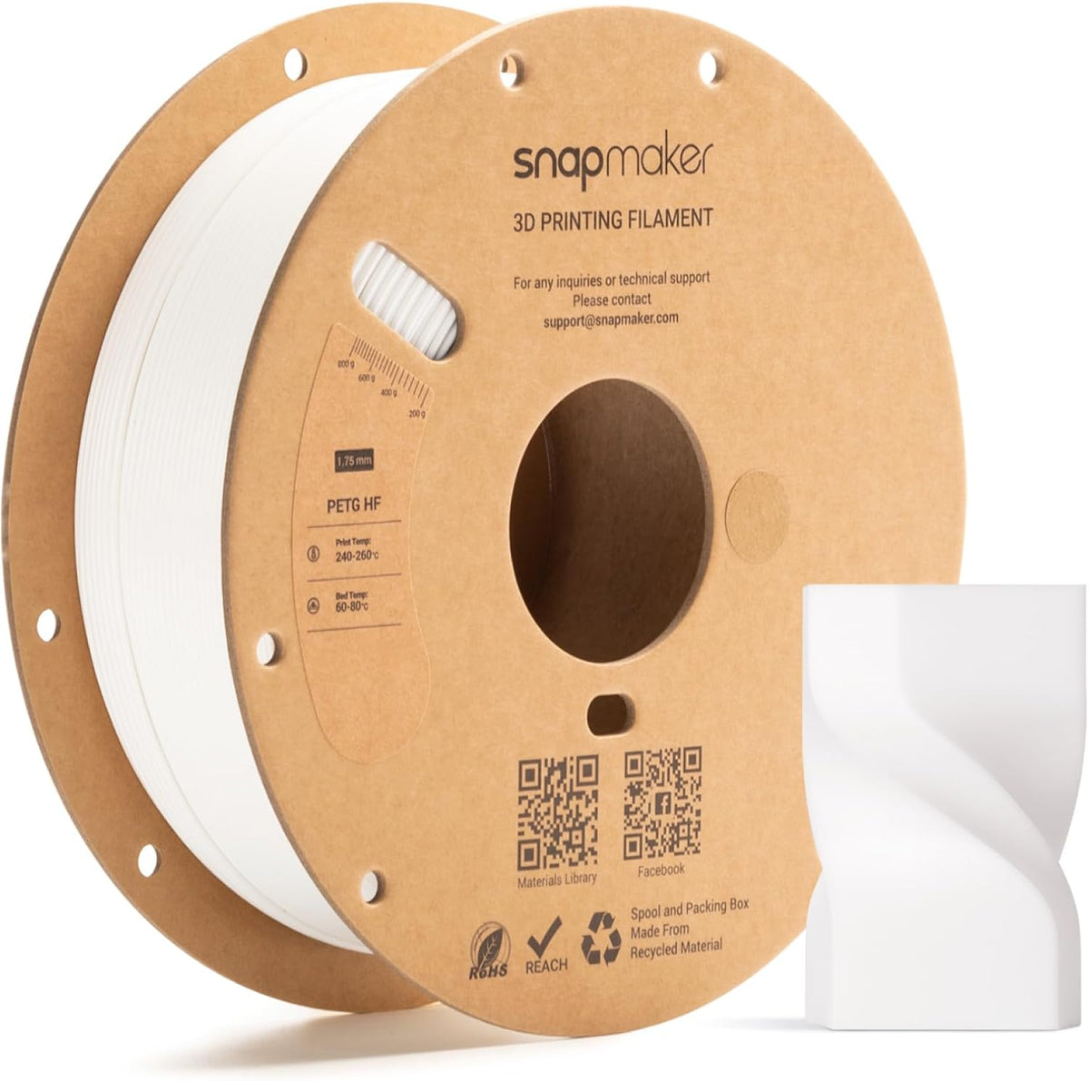 Snapmaker PETG Filament 1.75mm,PETG HF 3D Printer Filament 1kg(2.2lbs)