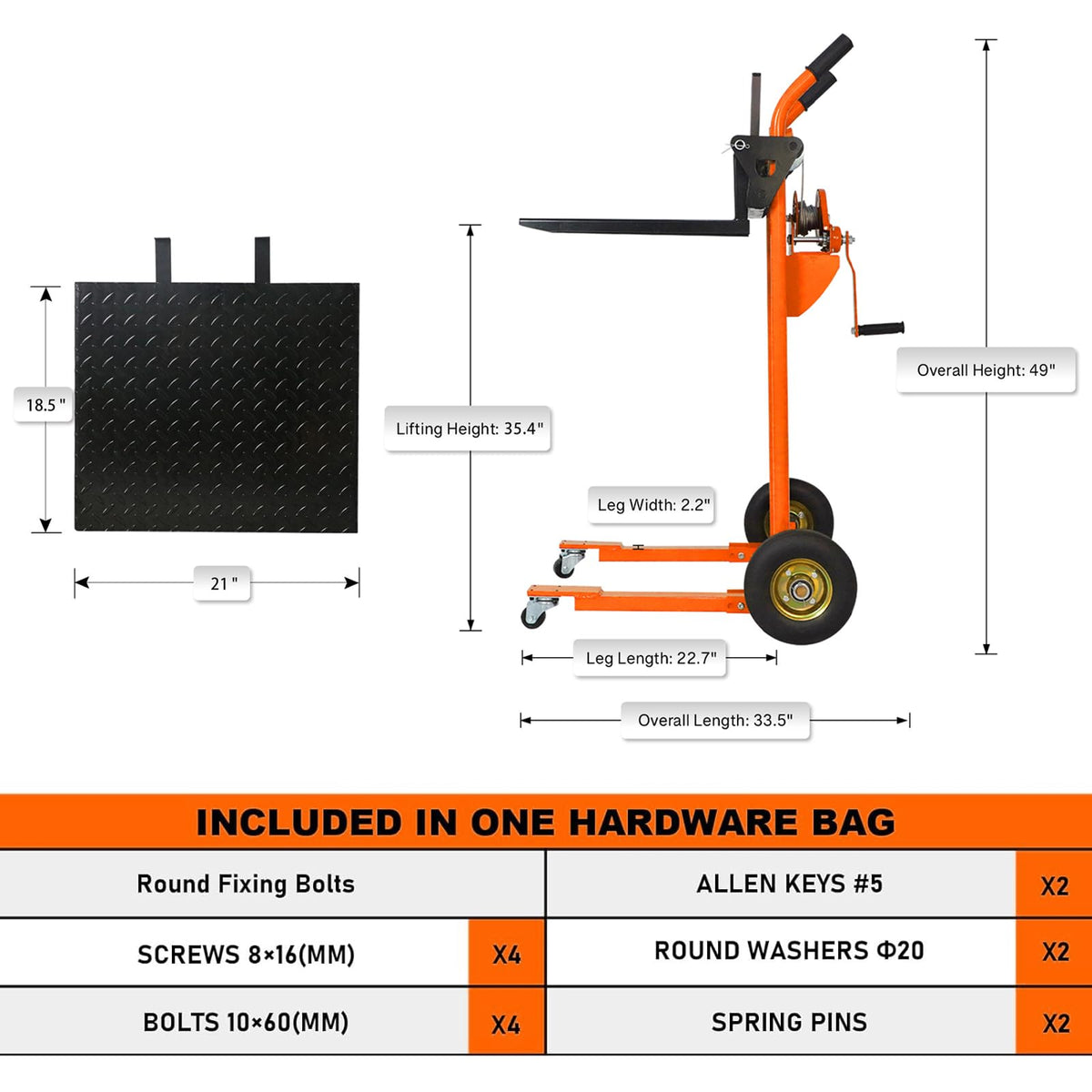 Tory Carrier Winch Stacker, 330 lbs Capacity, 40.5" Lifting Height