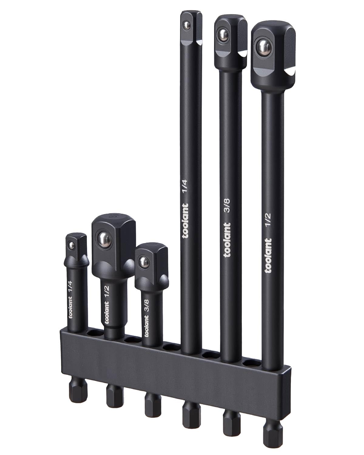toolant Impact Socket Adapter Set, 3 pcs, 1/4", 3/8", 1/2" Drive, Hex Shank Drill Bit Adapter with Holder, Compatible with Power Drill & Impact Driver