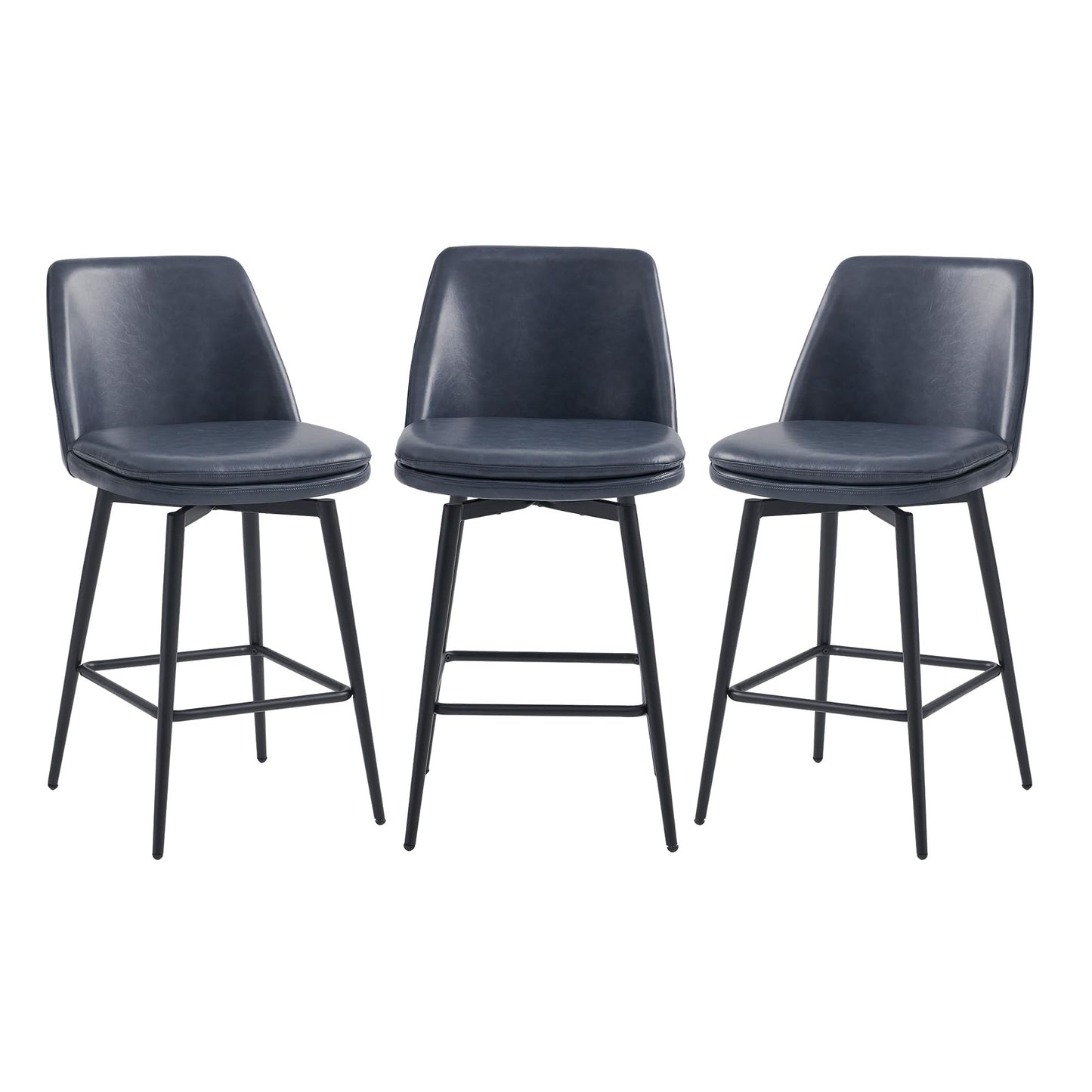 CHITA Swivel Bar Stools, 27.2" Counter Height Bar Stools Set of 3, FSC Certified Upholstered Modern Counter Stools, Metal Legs, Faux Leather, Saddle Brown