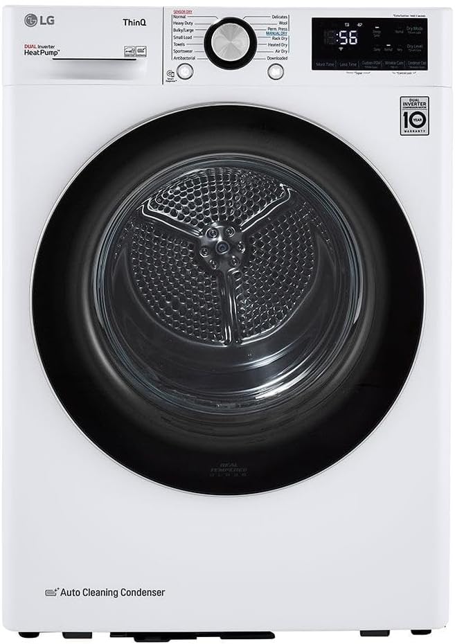 LG DLHC1455W 24 in. W 4.2 Cu. Ft. Ventless Stackable Compact Smart Electric Dryer in White with Dual Inverter HeatPump Technology
