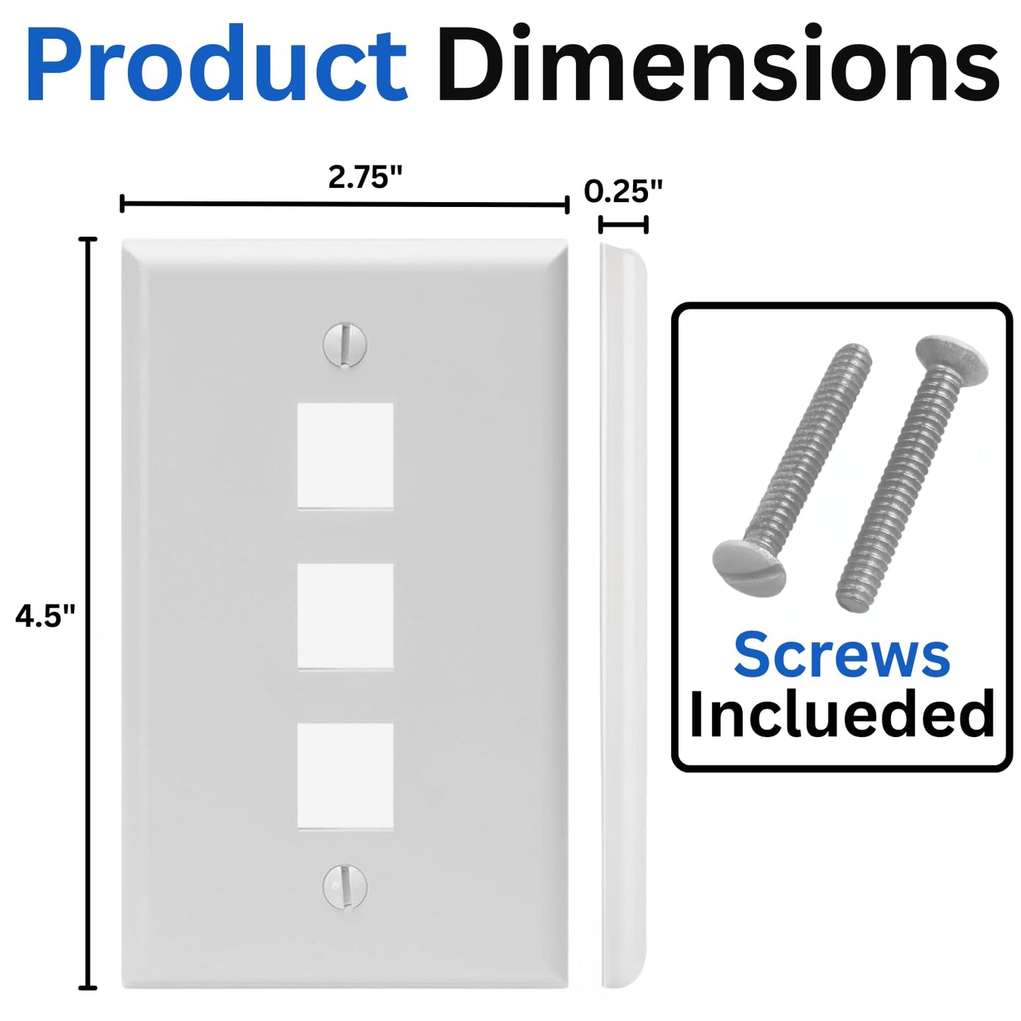 Cmple - 3 Port Keystone Wall Plate Single-Gang Wall Plate with Standard Size Keystone Jack Insert - White