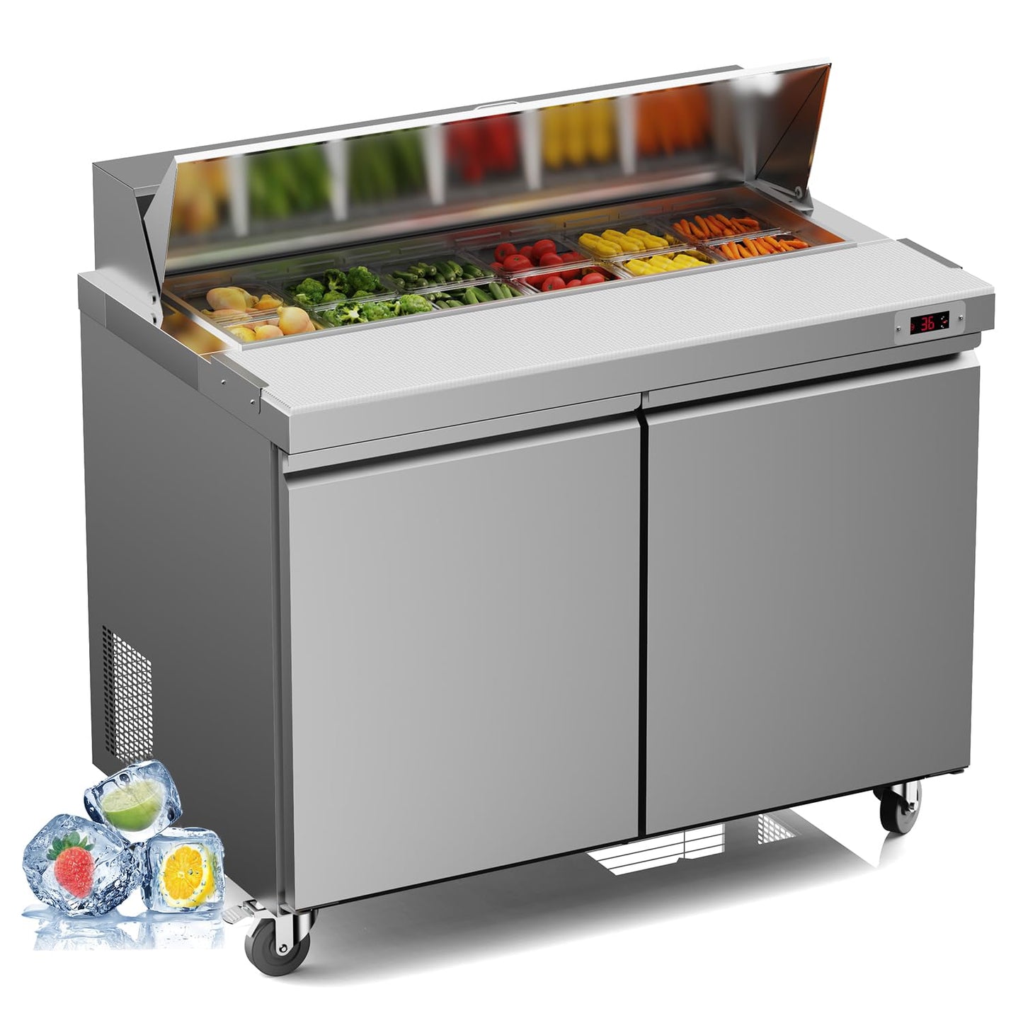 48" W Commercial Refrigerator Sandwich Salad Prep Table Refrigerator Stainless Steel with 12 Pans, Kitchen Equipment for Restaurant, Bar, Shop, Buffet, etc