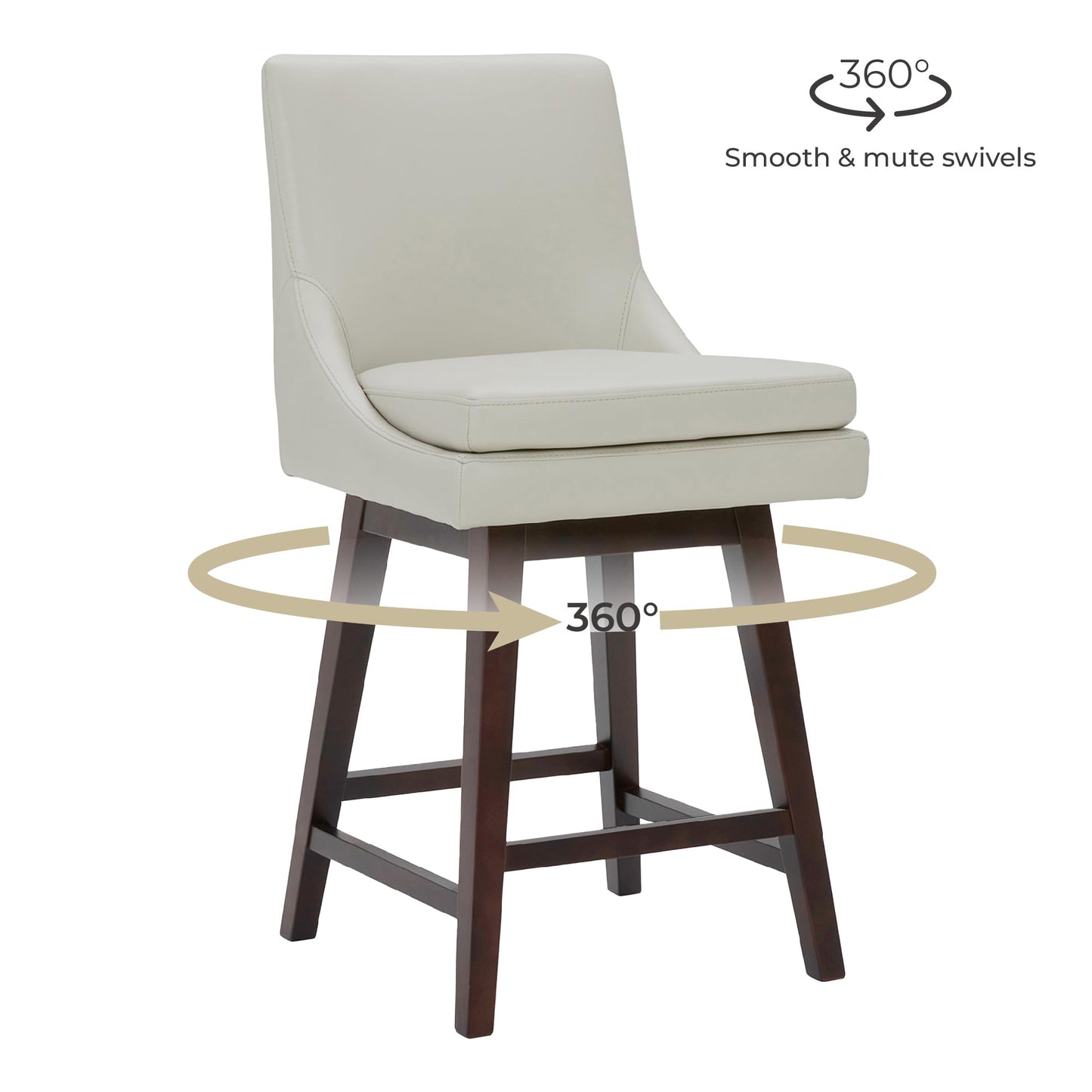 CHITA Bar Height Swivel Barstool with Back Set of 2, FSC Certified Upholstered Bar Stool, 30.7" H Seat Height, Fabric in Ivory