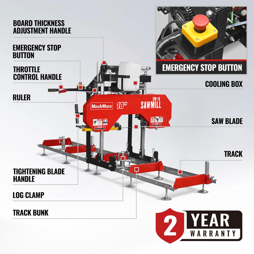 MechMaxx 22" Portable Sawmill, 13' Track Length, 18" Board Width, SM-22