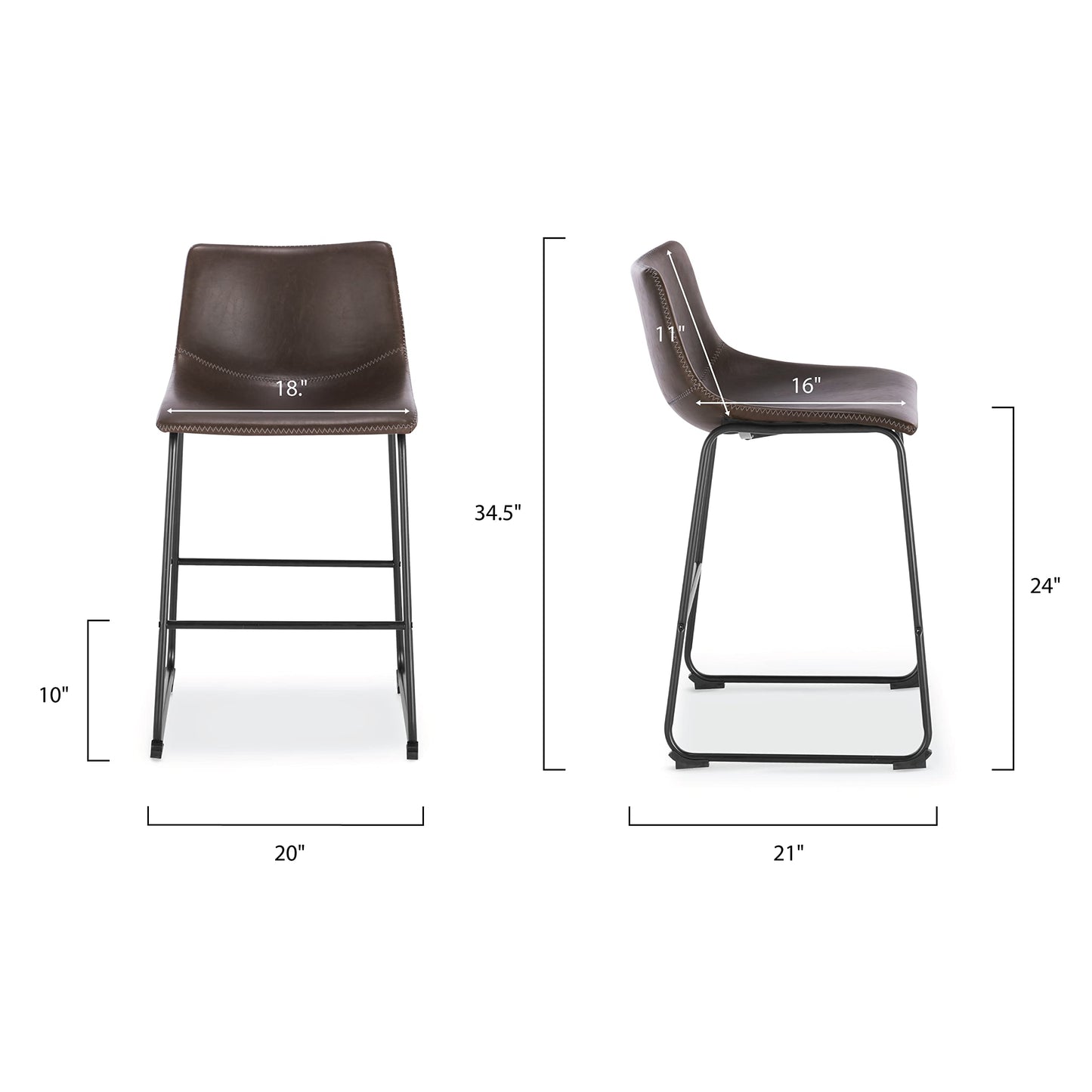 POLY & BARK Brinley Counter Stool Set of 3, Modern Armless Counter-Height Stools with Gently Curved Backrest and Wood Legs, Tan Faux Leather, for Kitchen Island or Breakfast Bar, 24" seat height