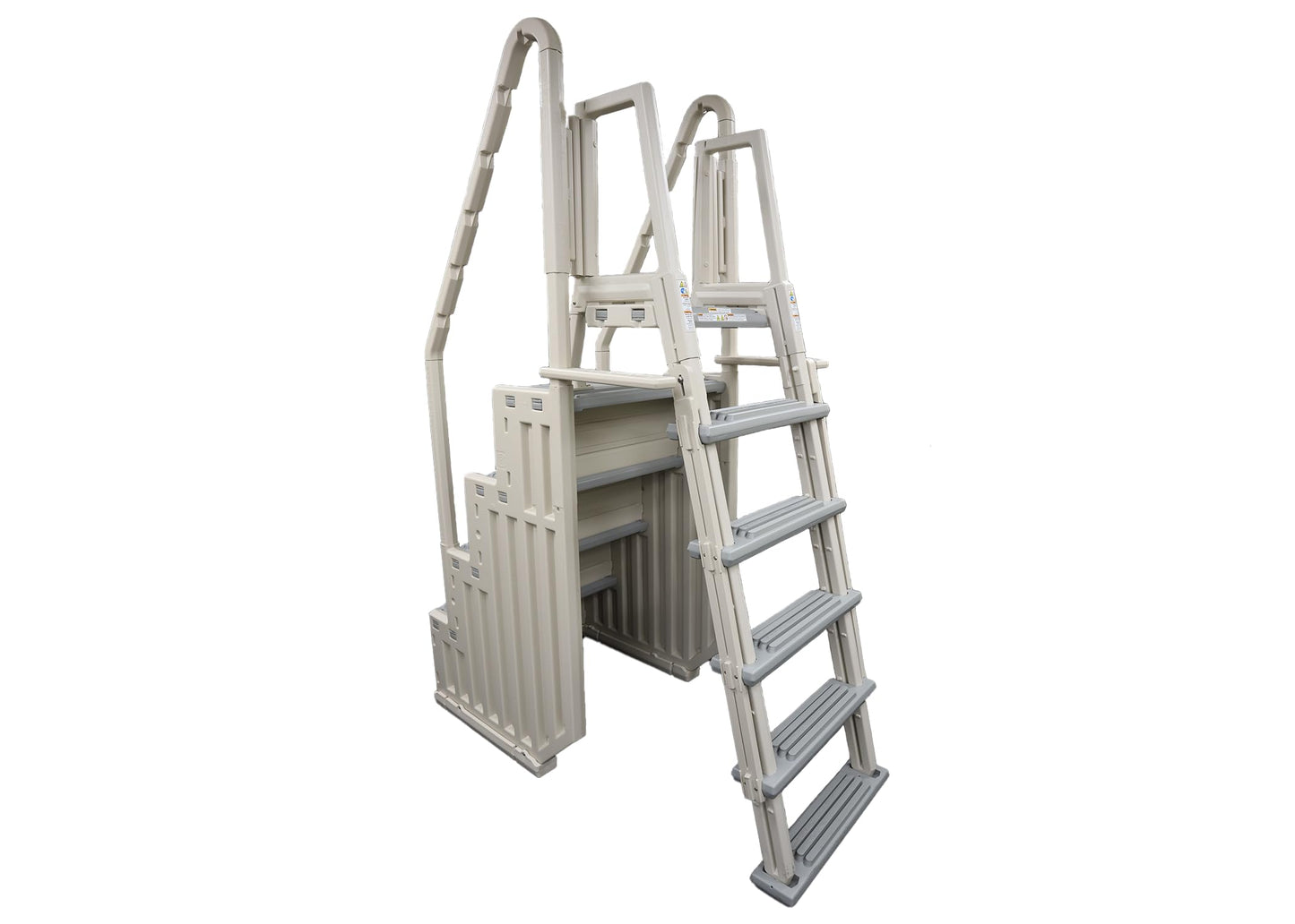 Confer Plastics Step-1X: Sturdy Above Ground Entry System with Dual Handrails and Slip-Resistant Steps, Easy Installation, Supports up to 400 lbs - Proudly Made in USA. Warm Grey with Grey Treads