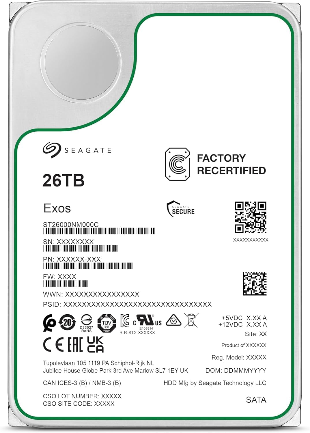 Seagate Exos 26TB Internal Hard Drive HDD - 3.5 in CMR SATA 6Gb/s, 7200 RPM, 512MB Cache, 2.5M MTBF (ST26000NM000C) (Renewed)