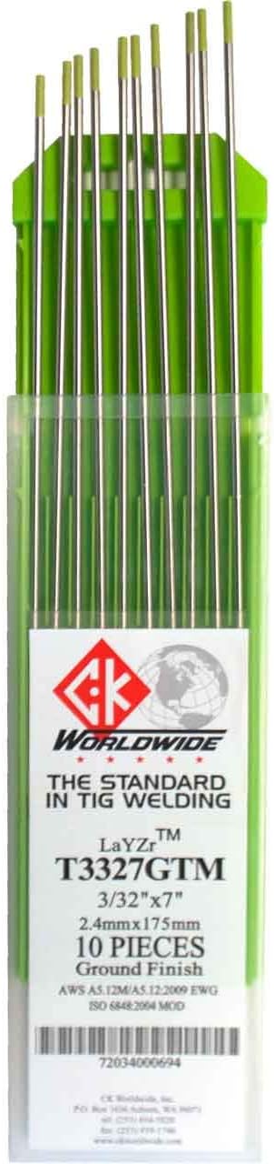 CK T3327GTM LaYZr Tungsten Electrode 3/32" x 7", 10 pack