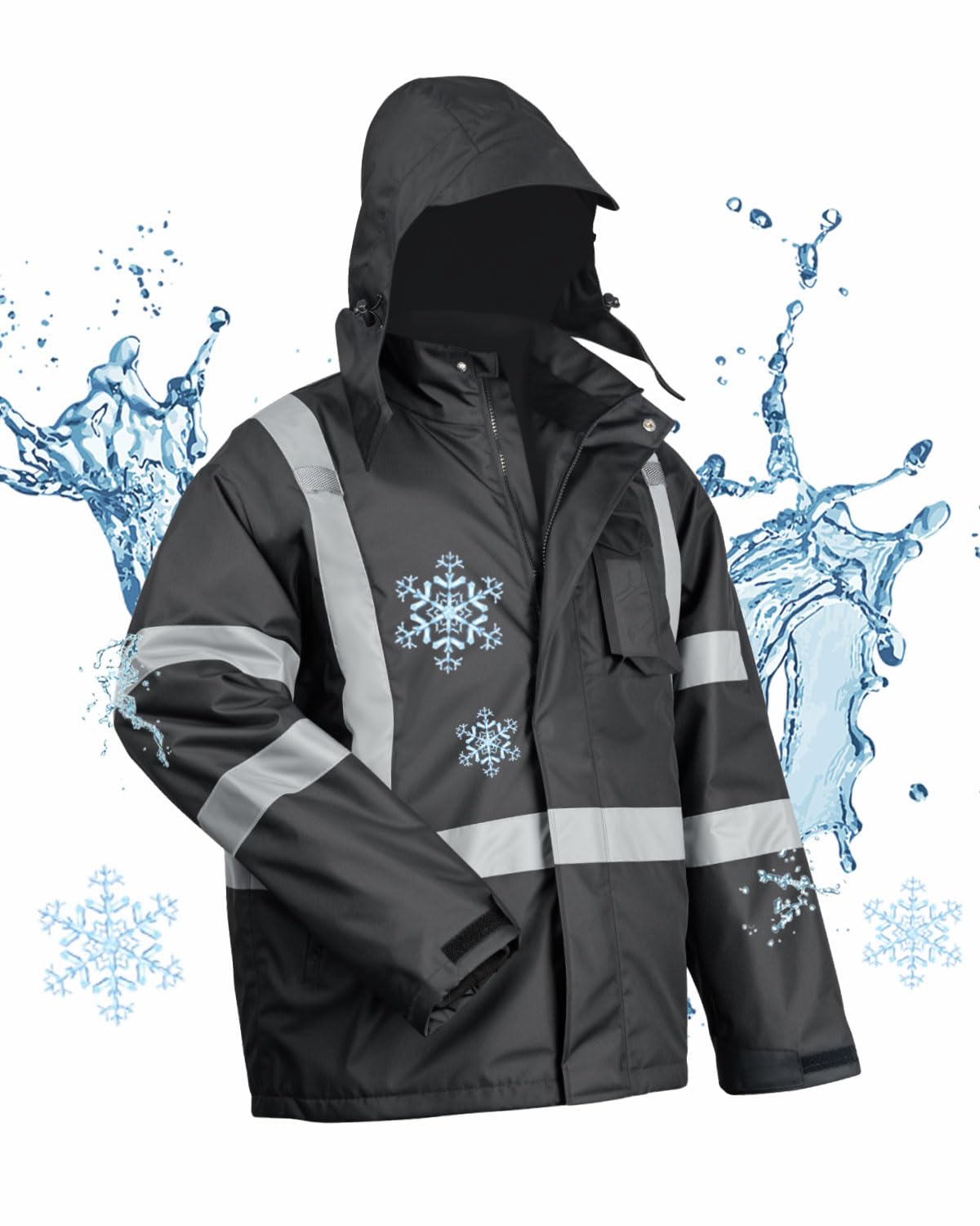 toolant 100% Waterproof Safety Jackets for Men, Hi Vis Reflective Work Jackets, Construction Rain Coats for Cold Weather