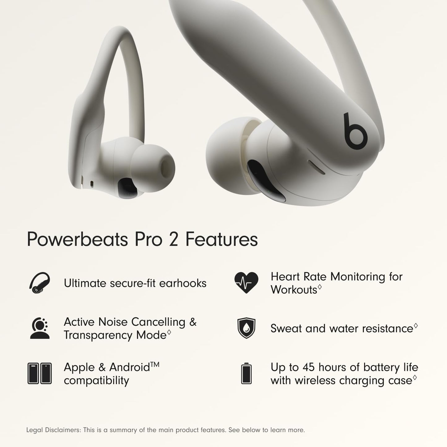 Beats Powerbeats Pro 2 - Wireless Noise Cancelling Workout Earbuds with Secure- Fit Earhooks, Up to 45-Hour Battery with Charging Case, Sweat & Water Resistant, Heart Rate Monitoring - Jet Black