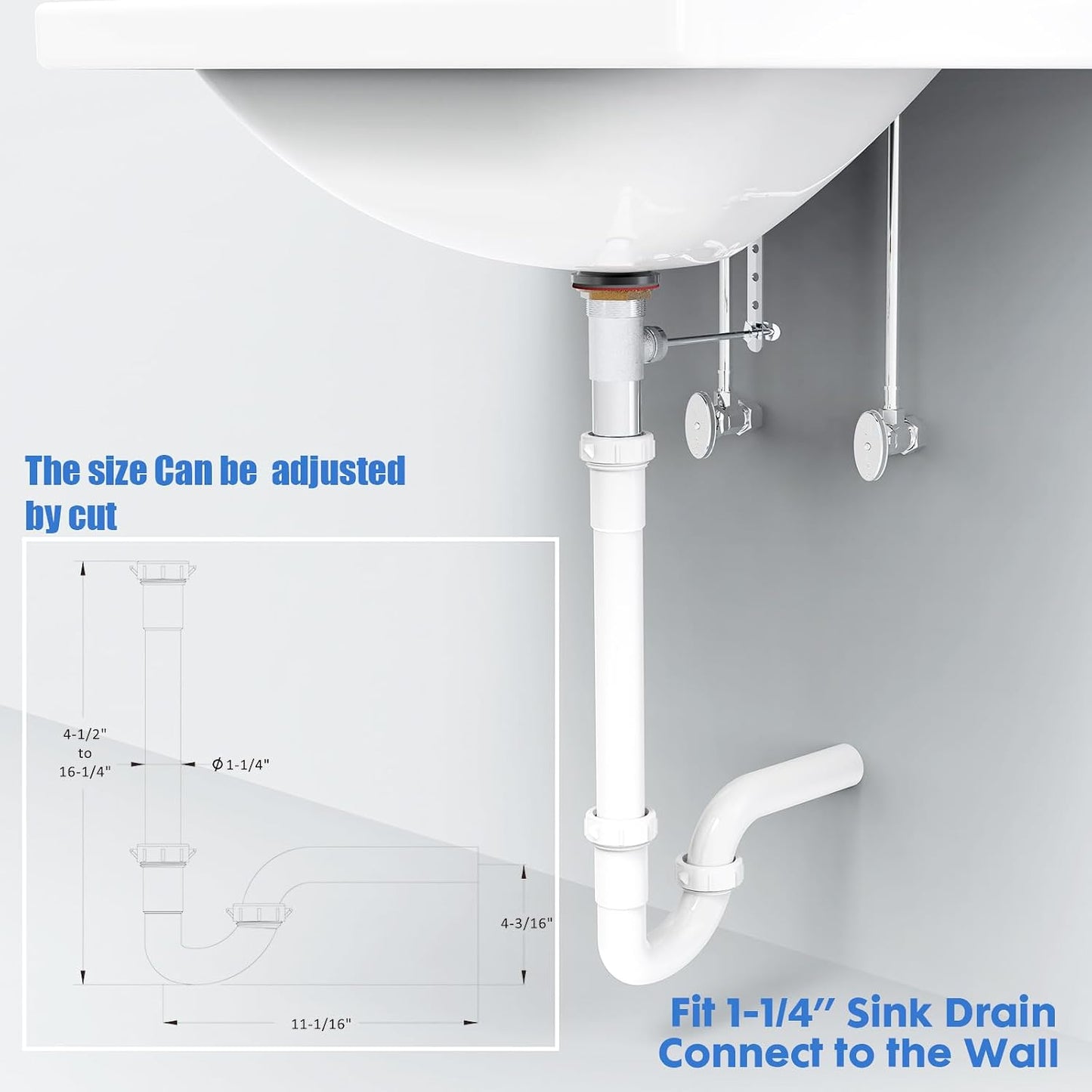 Bathroom Sink Drain Kit, for Most 1-1/4” Kitchen or Bathroom Sinks Drain Repair,1-1/4” P Trap or S Trap Plumbing Sink Repair Kit