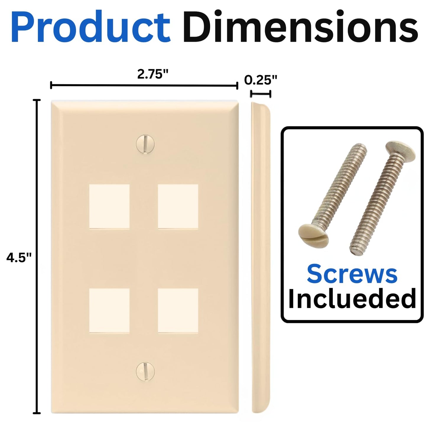 Cmple - 3 Port Keystone Wall Plate Single-Gang Wall Plate with Standard Size Keystone Jack Insert - White