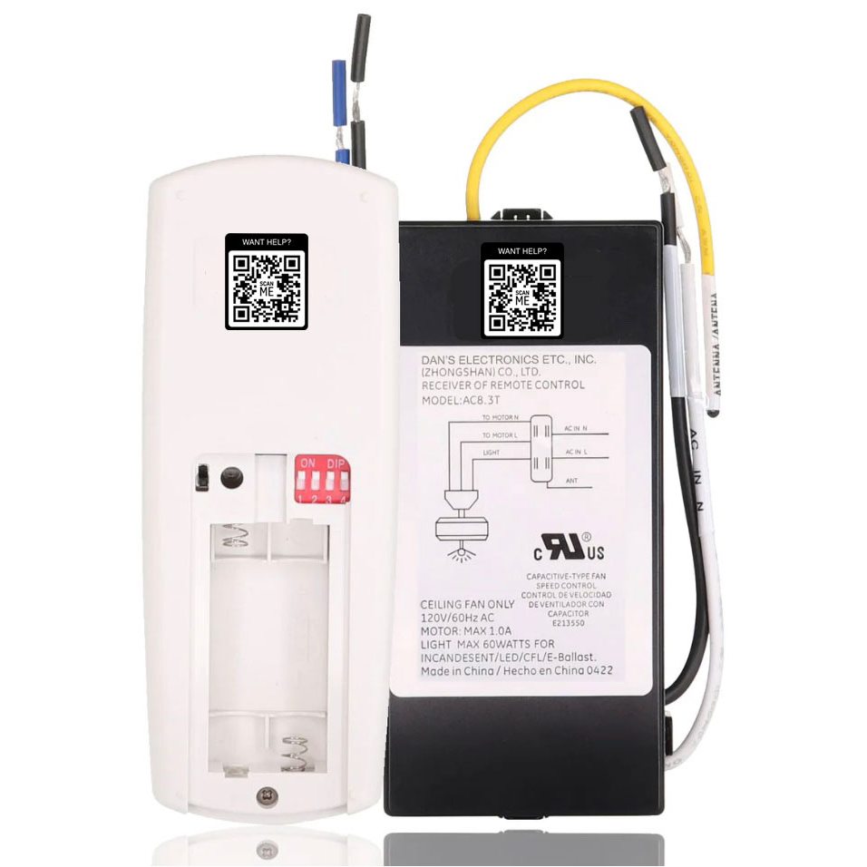 Substitute for Hampton Bay TR222A Ceiling Fan Remote Control [63T-AC83T-KIT]