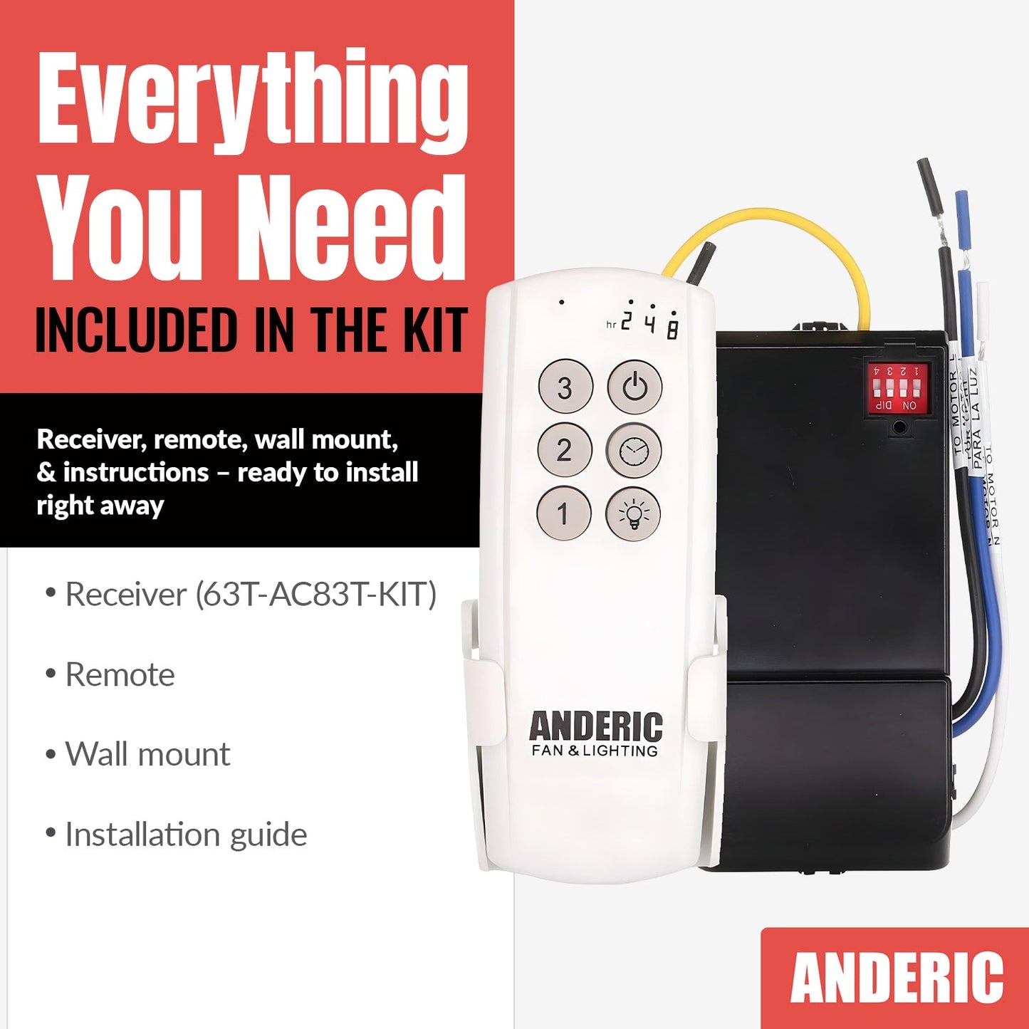 Substitute for Hampton Bay / Hunter K803201000 3-Speed Ceiling Fan Receiver - K803201000 [63T-AC83T-KIT]