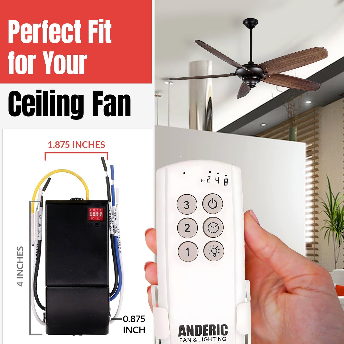Substitute for Hunter 99123 / IN2RX13 Ceiling Fan Receiver [63T-AC83T-KIT]
