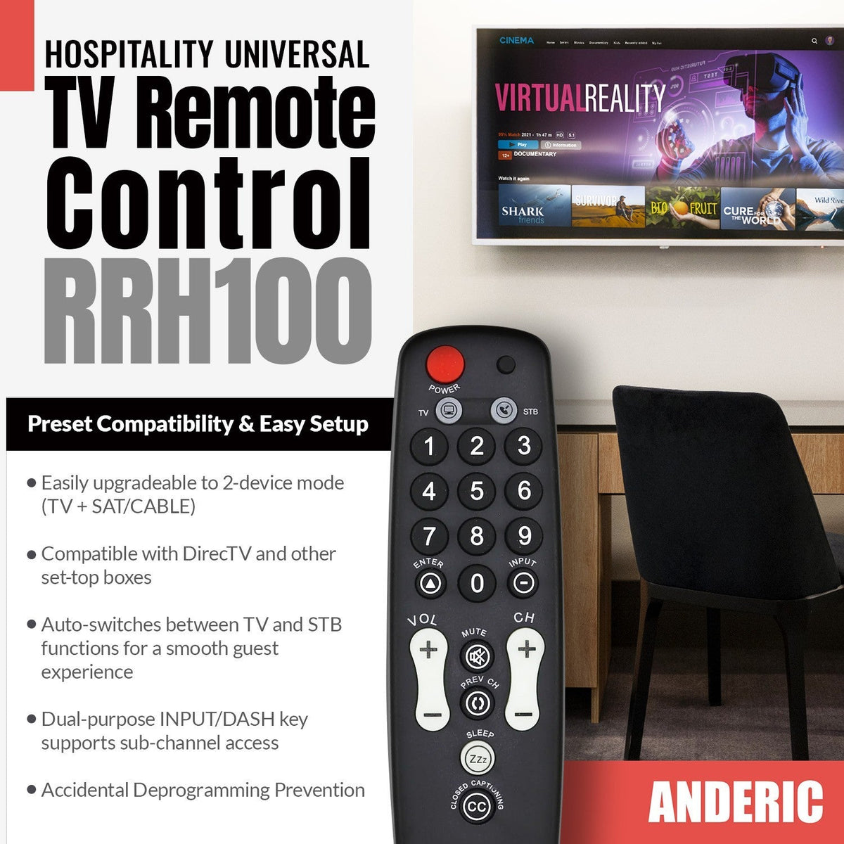 Anderic Substitute for RCA RCRPS02GR 1-Device Universal Remote Control [RRH100]