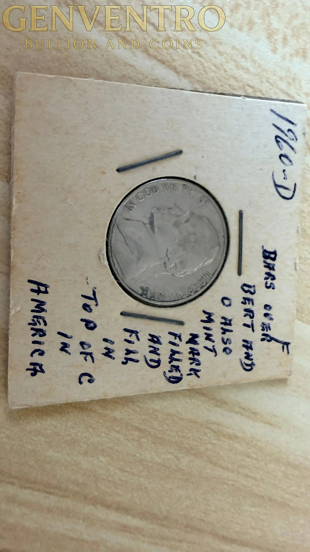 1960-D Jefferson Nickel Bars over Bert - Filled Mint Mark - Error Coin