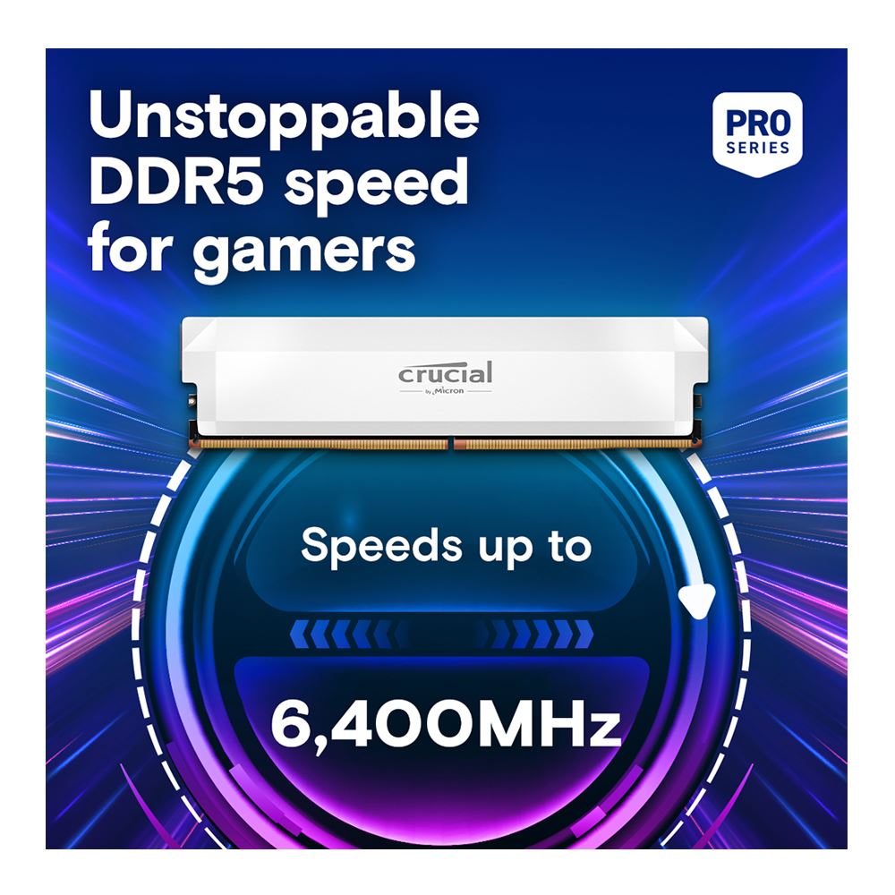 Crucial Pro 64GB (2x32GB) DDR5-6000 Desktop Memory Kit CL40 Dual Channel - White | CP2K32G60C40U5W