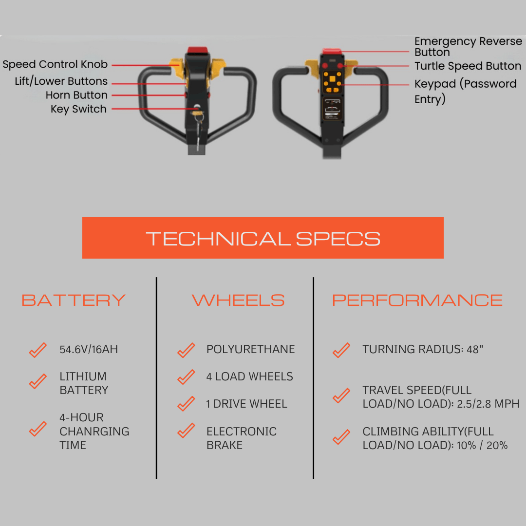 PT4400W Electric Pallet Jack with Built-In Scale, 4,400 lb Lithium-Powered Walk-Behind Pallet Jack