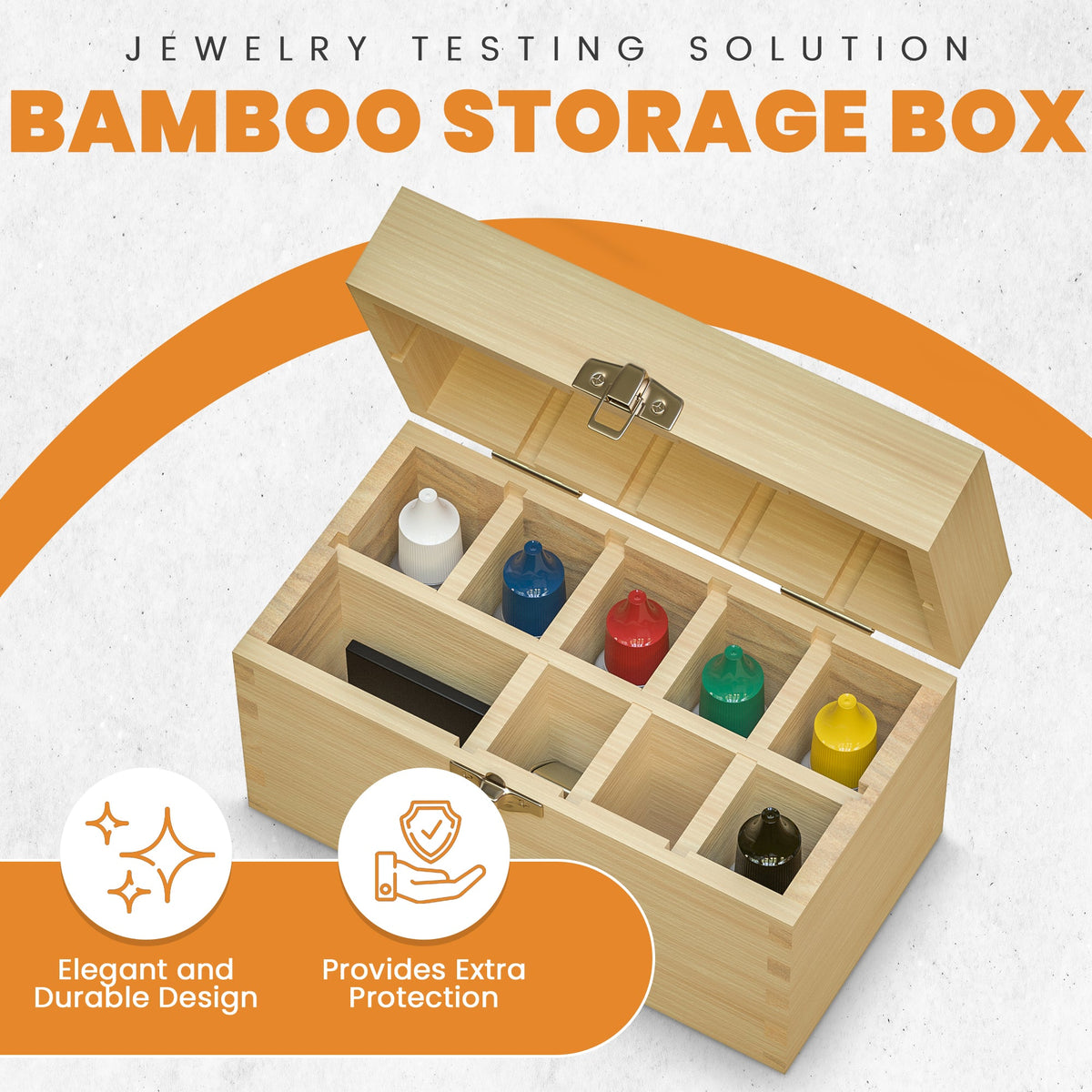 9 Slotted Large Wooden Bamboo Handcrafted Storage Box for Gold Silver Platinum Acid Jewelry Test Kit and Supplies