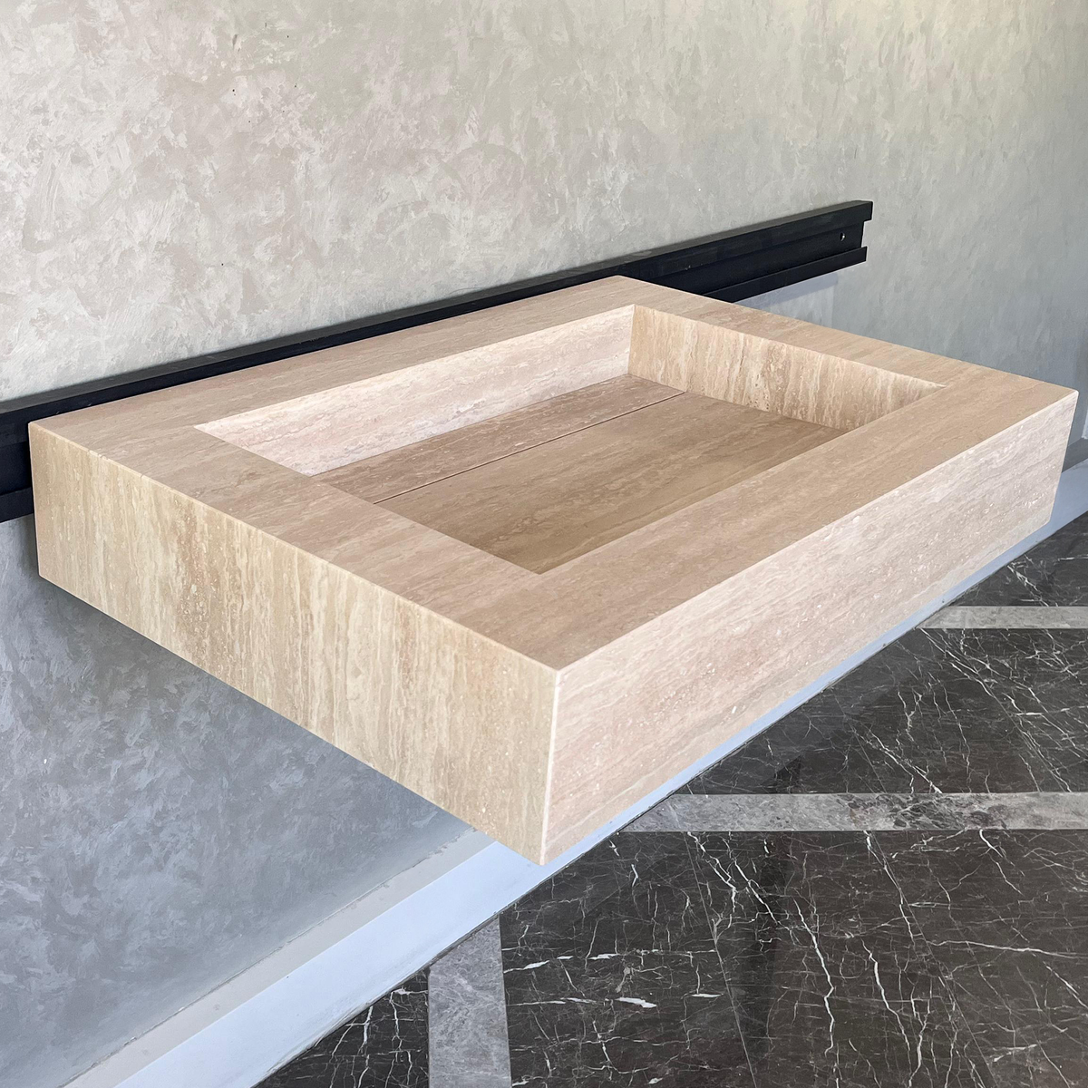 Beige Travertine Vein Cut Natural Stone Bathroom Vanity Sink