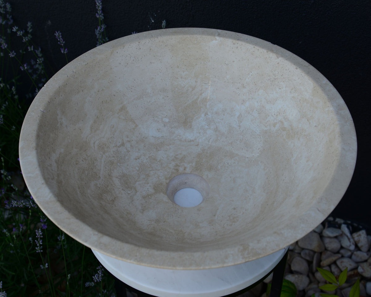 Handcrafted Light Beige Travertine Vessel Sink - Luxury Bathroom Vanity Countertop