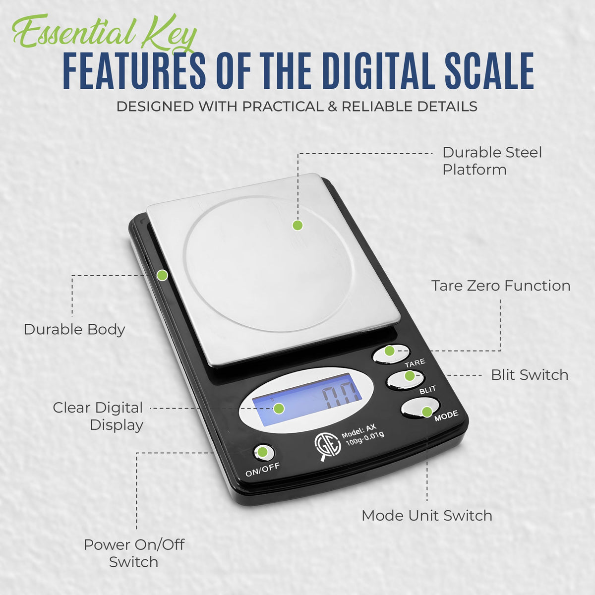 GTE 100AX Digital Jewelry Scale – 100g x 0.01g Precision, 6 Weighing Modes