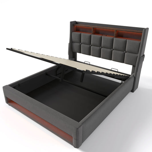 Upholstered Platform Bed With A Hydraulic Storage System, LED And USB Charging (Without Mattress)